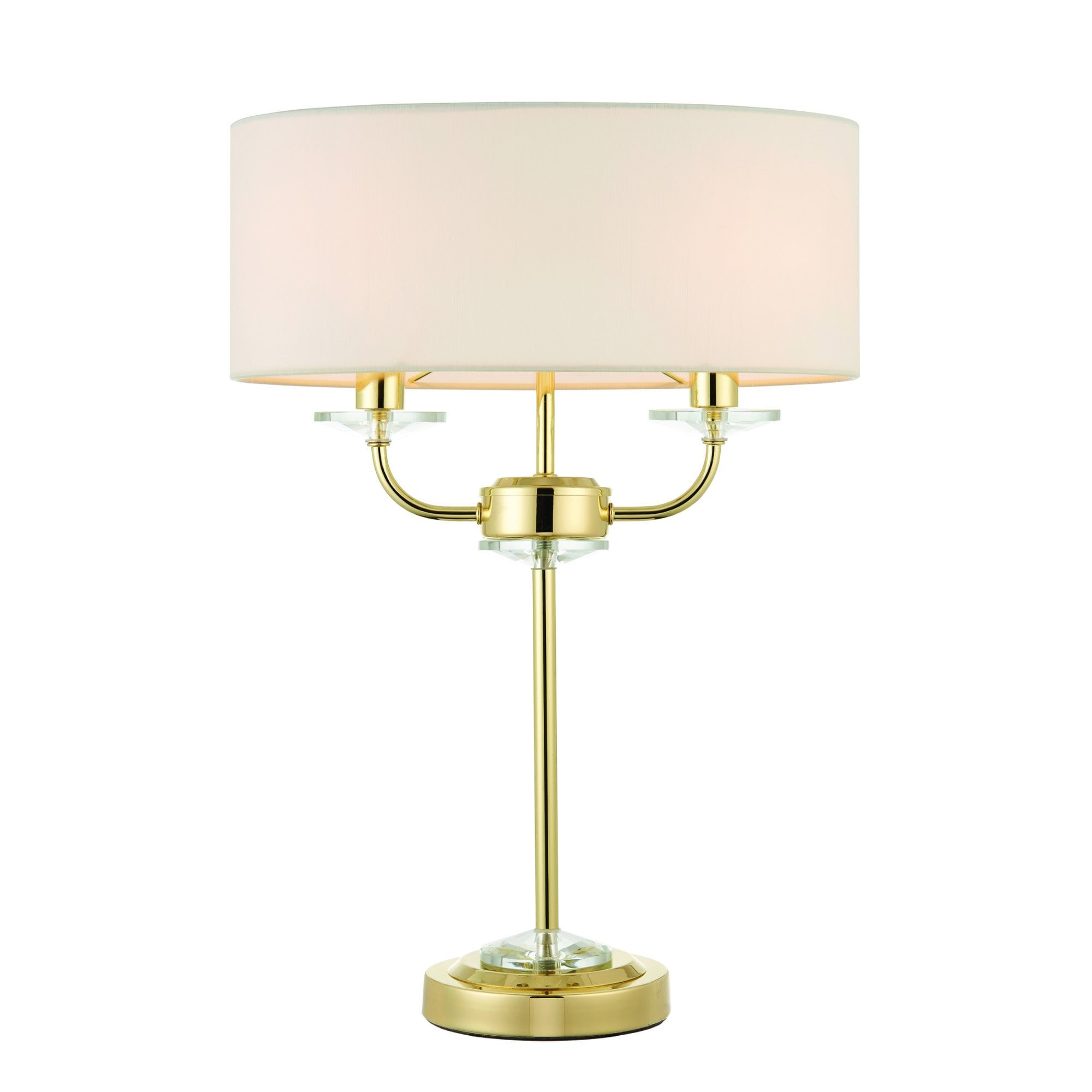 Endon Nixon 2 Light Table Lamp - Brass Plate & Vintage White Fabric