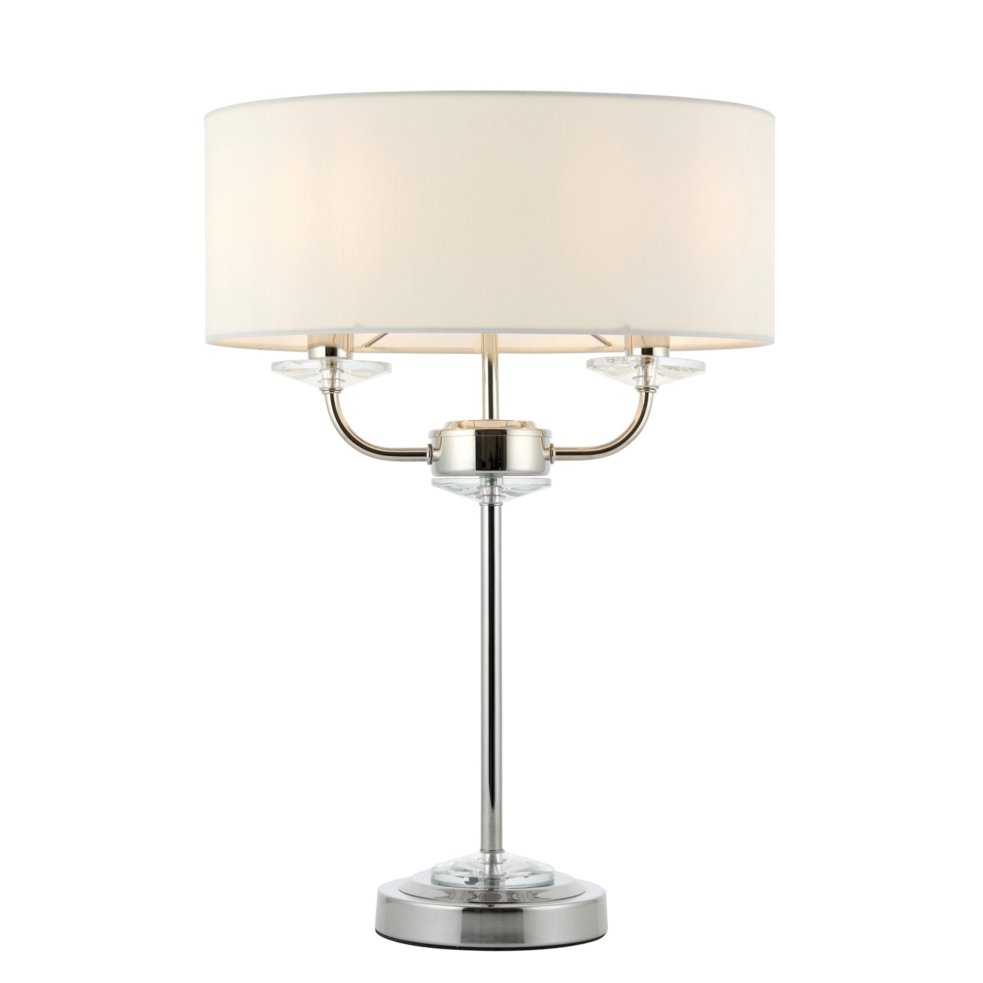 Endon Nixon 2 Light Table Lamp - Bright Nickel Plate & Vintage White Fabric