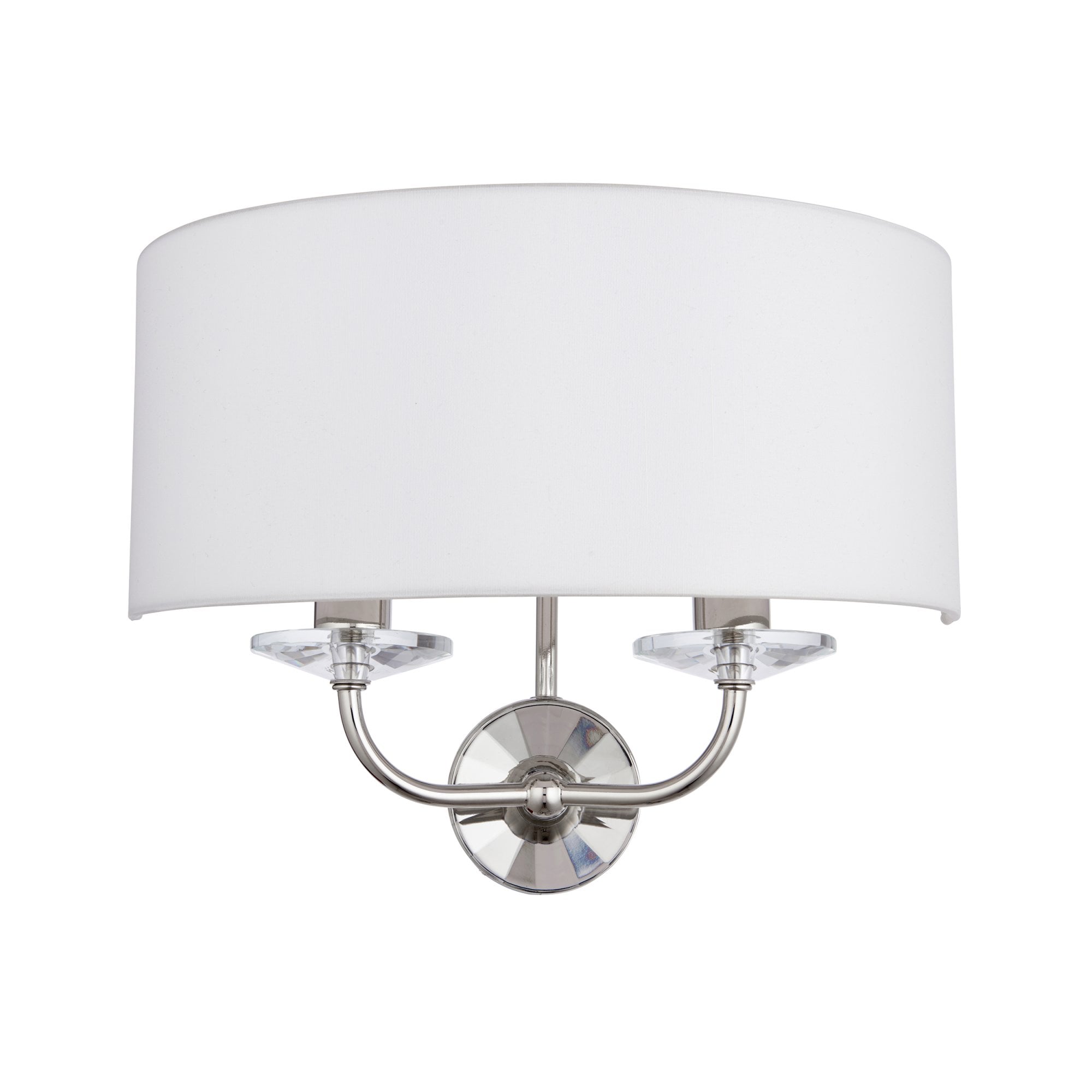 Endon Nixon 2 Light Wall Light - Bright Nickel Plate & Vintage White Fabric