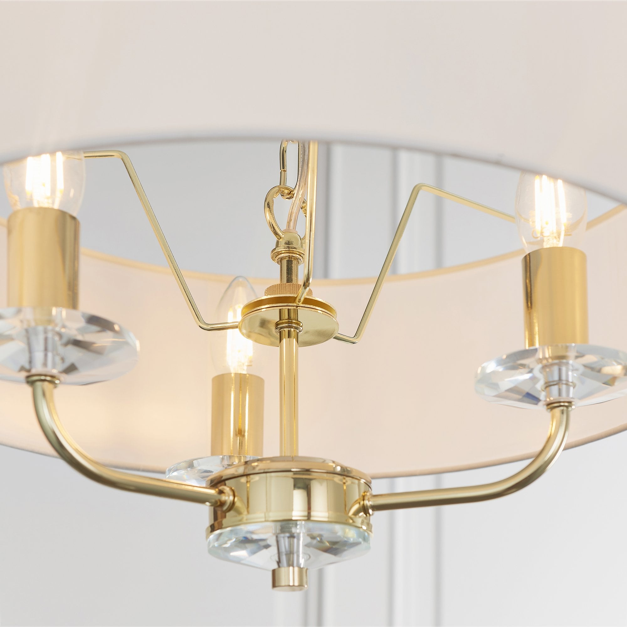 Endon Nixon 3 Light Pendant - Brass Plate & Vintage White Fabric