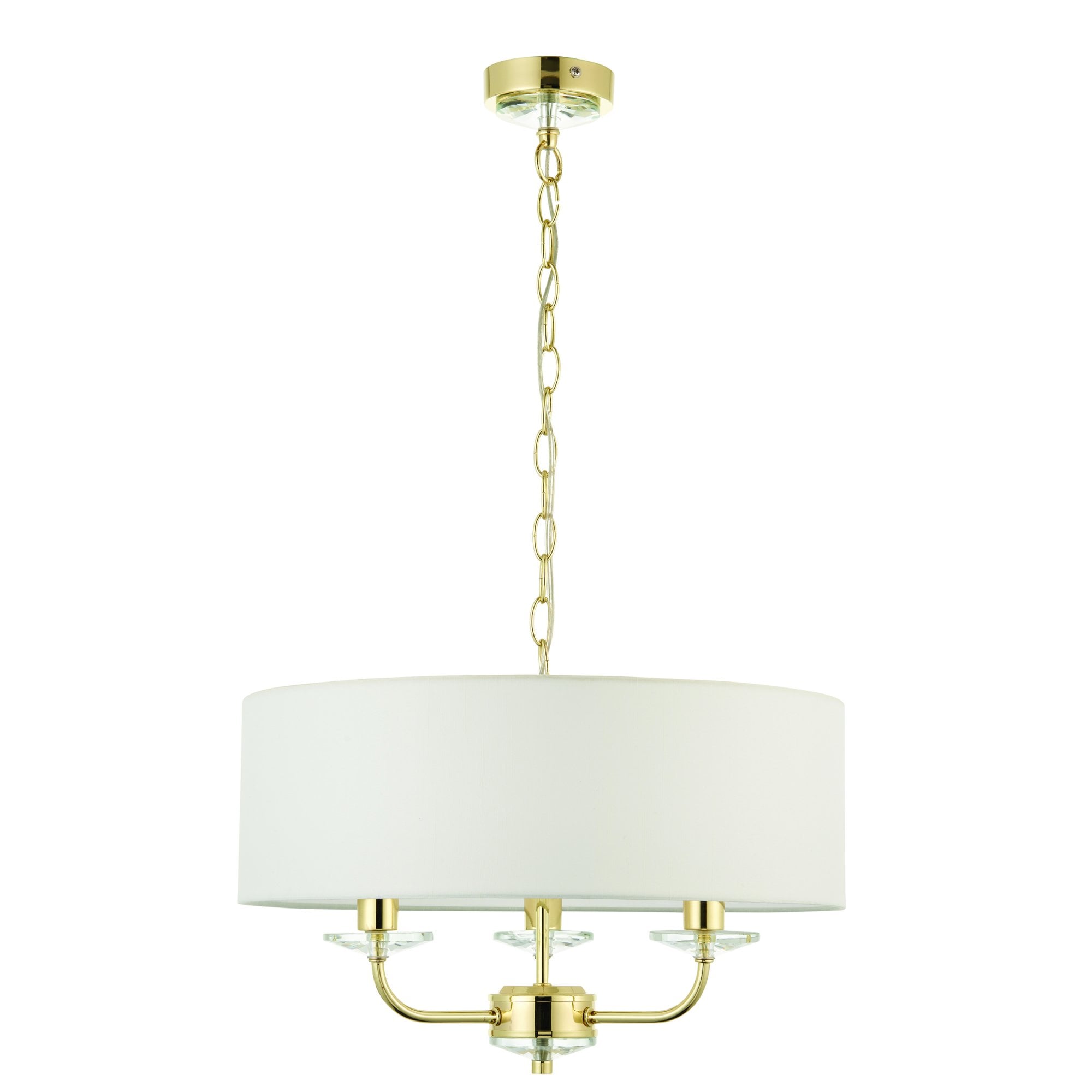 Endon Nixon 3 Light Pendant - Brass Plate & Vintage White Fabric