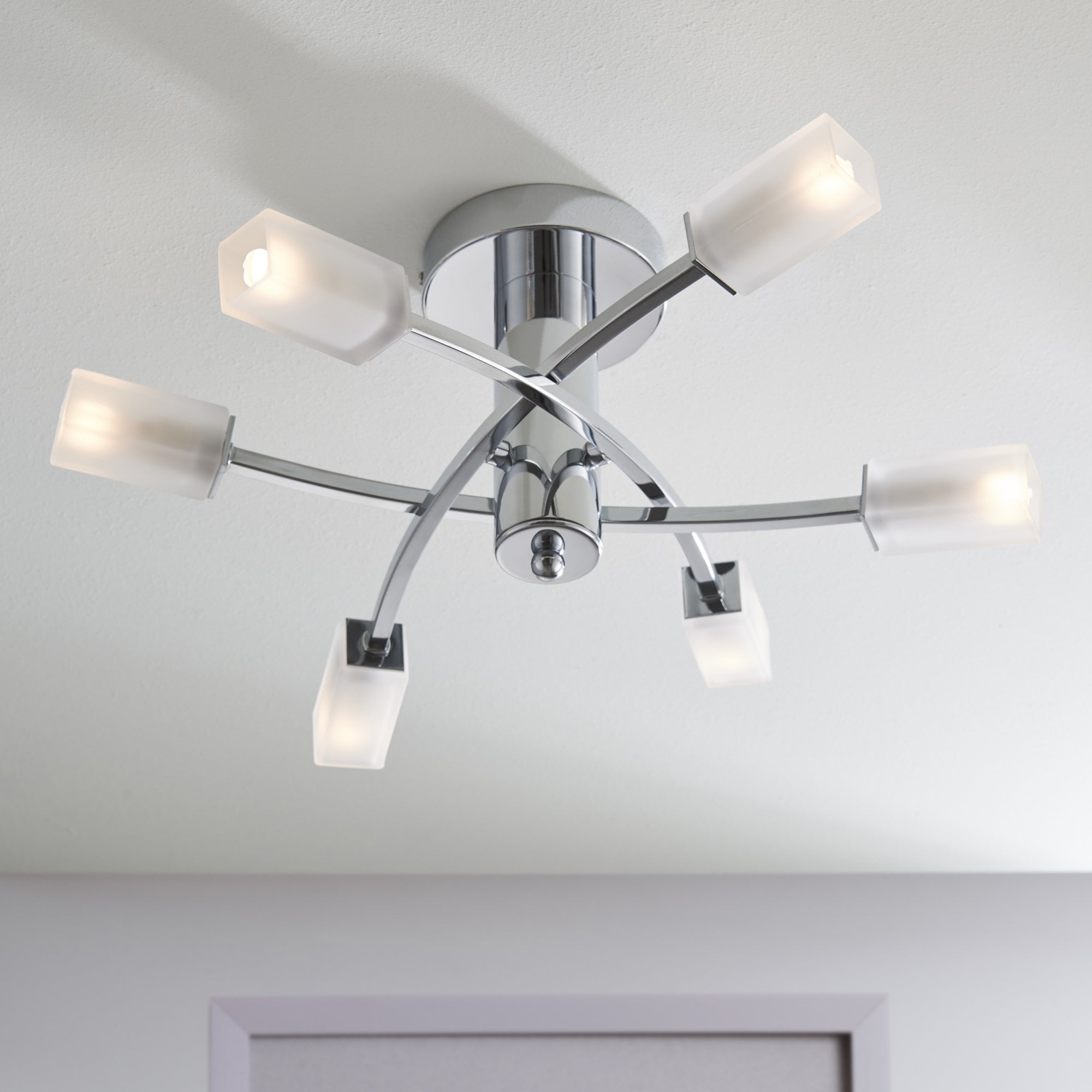 Endon Havana 6 Light Semi Flush Fitting  - Chrome Plate & Frosted Glass