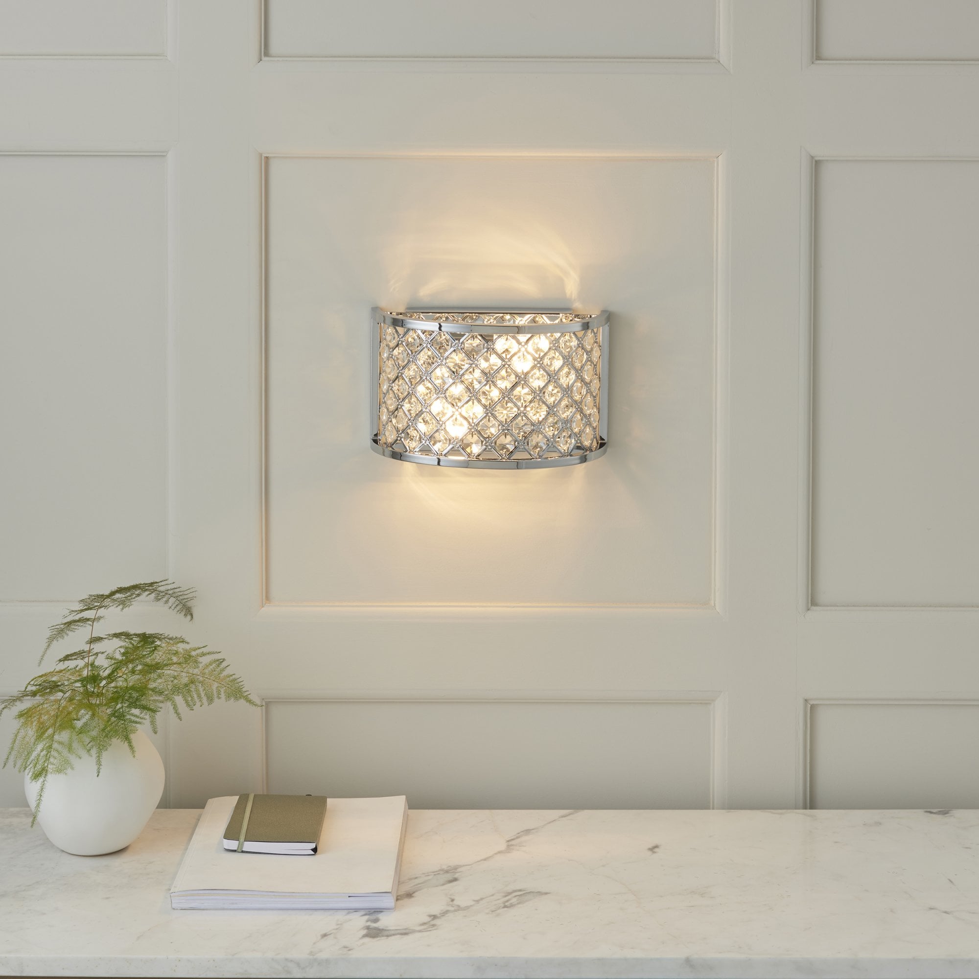 Endon Hudson 2 Light Wall Light  - Chrome Plate & Clear Crystal