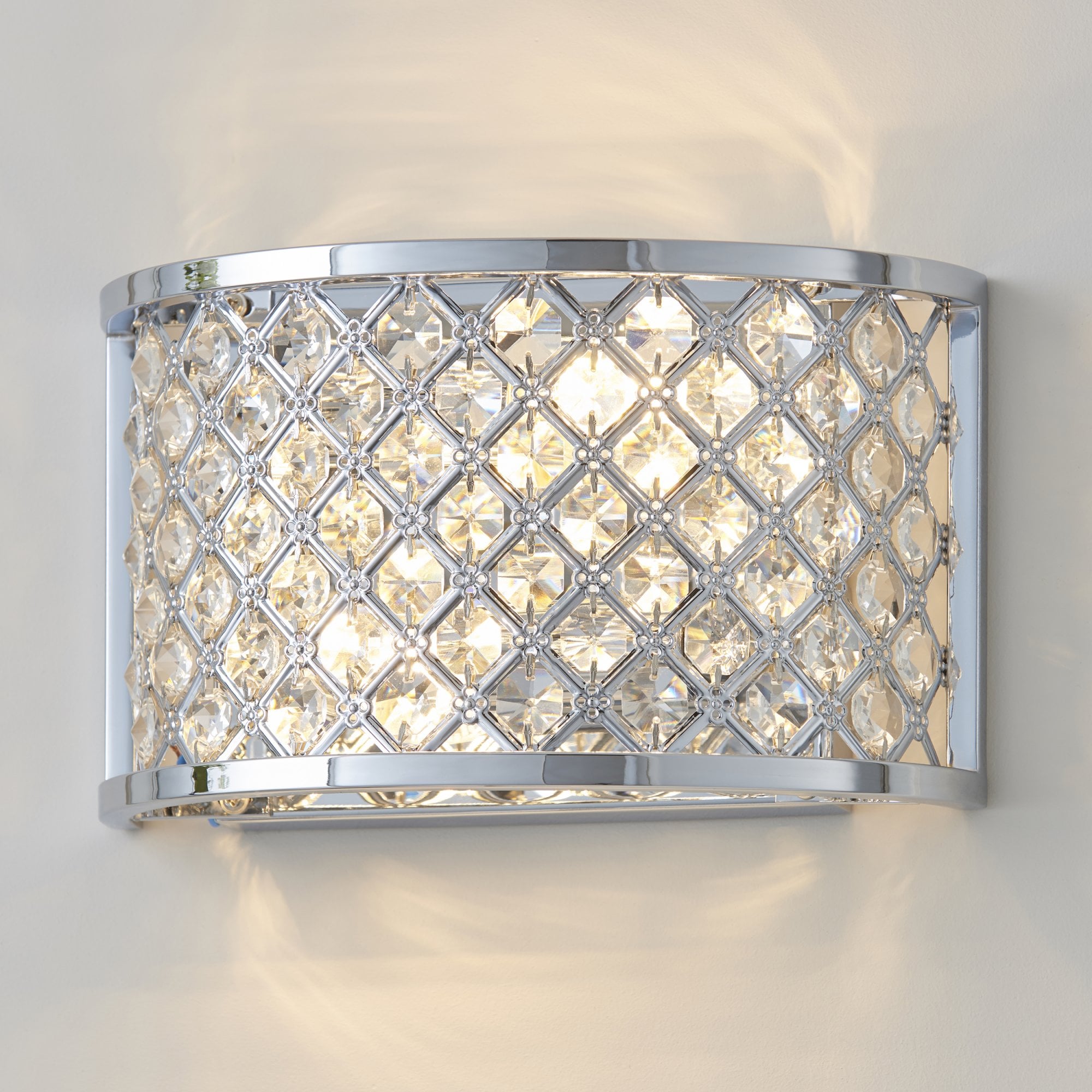 Endon Hudson 2 Light Wall Light  - Chrome Plate & Clear Crystal