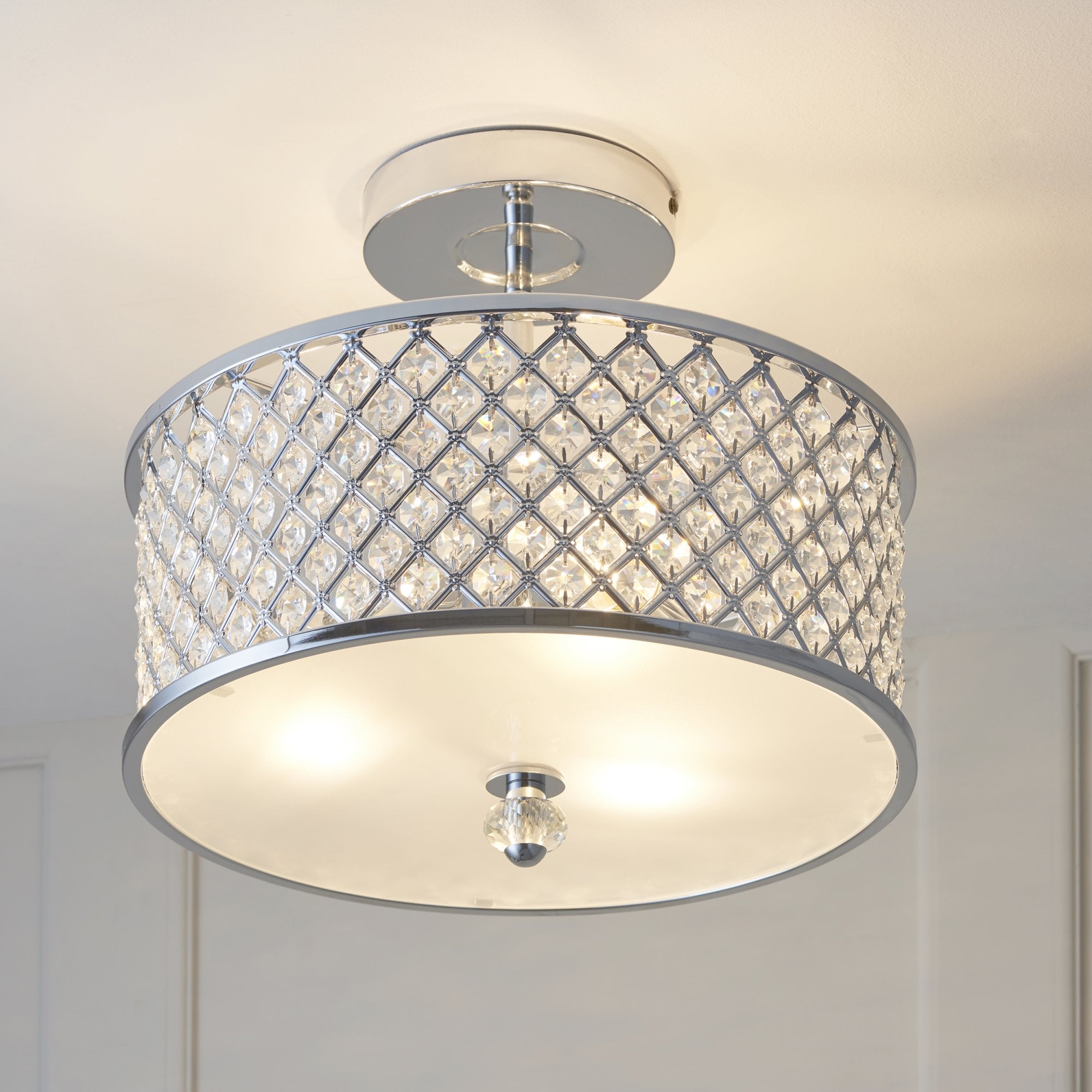 Endon Hudson 3 Light Flush Fitting  - Chrome Plate & Clear Crystal