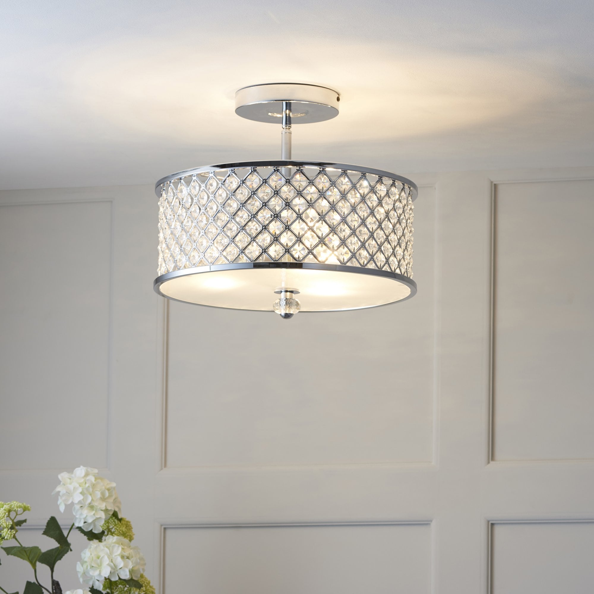Endon Hudson 3 Light Flush Fitting  - Chrome Plate & Clear Crystal