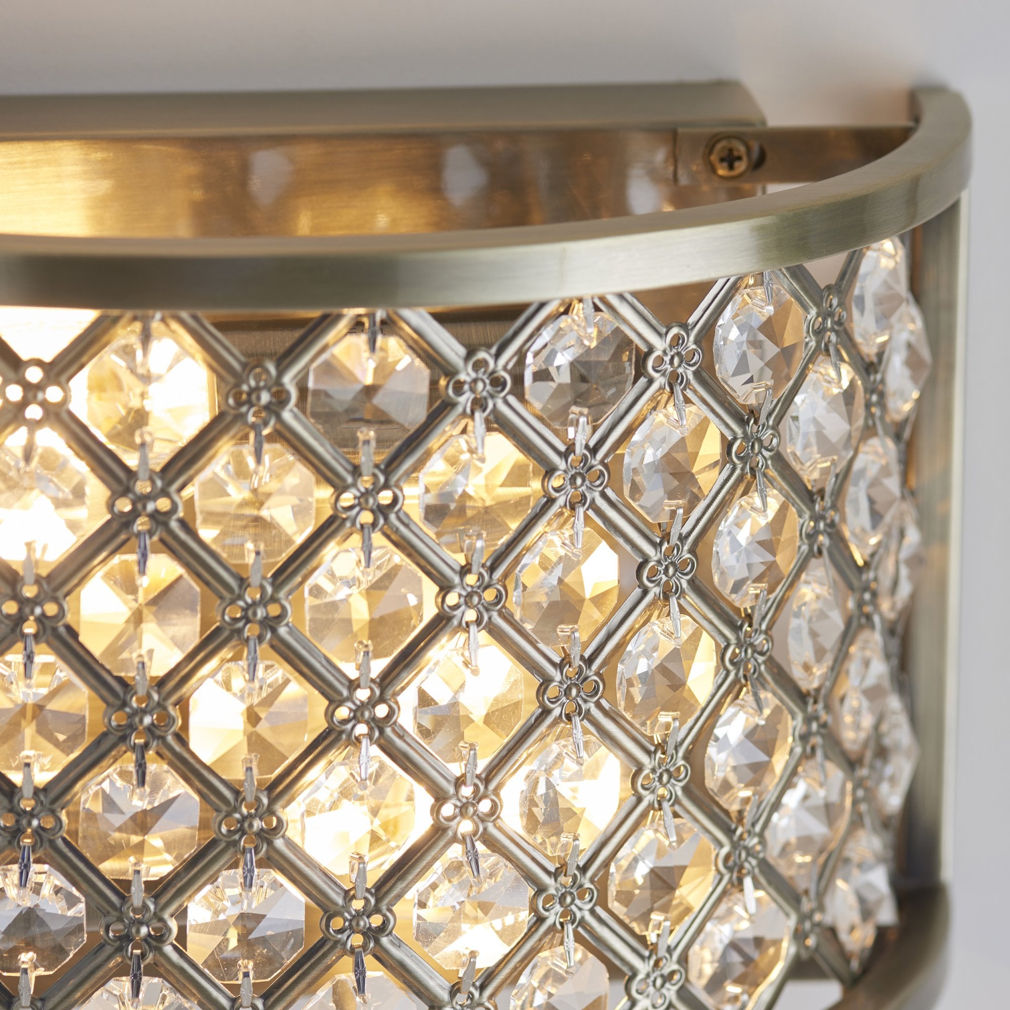 Endon Hudson 2 Light Wall Light - Antique Brass Plate & Clear Crystal