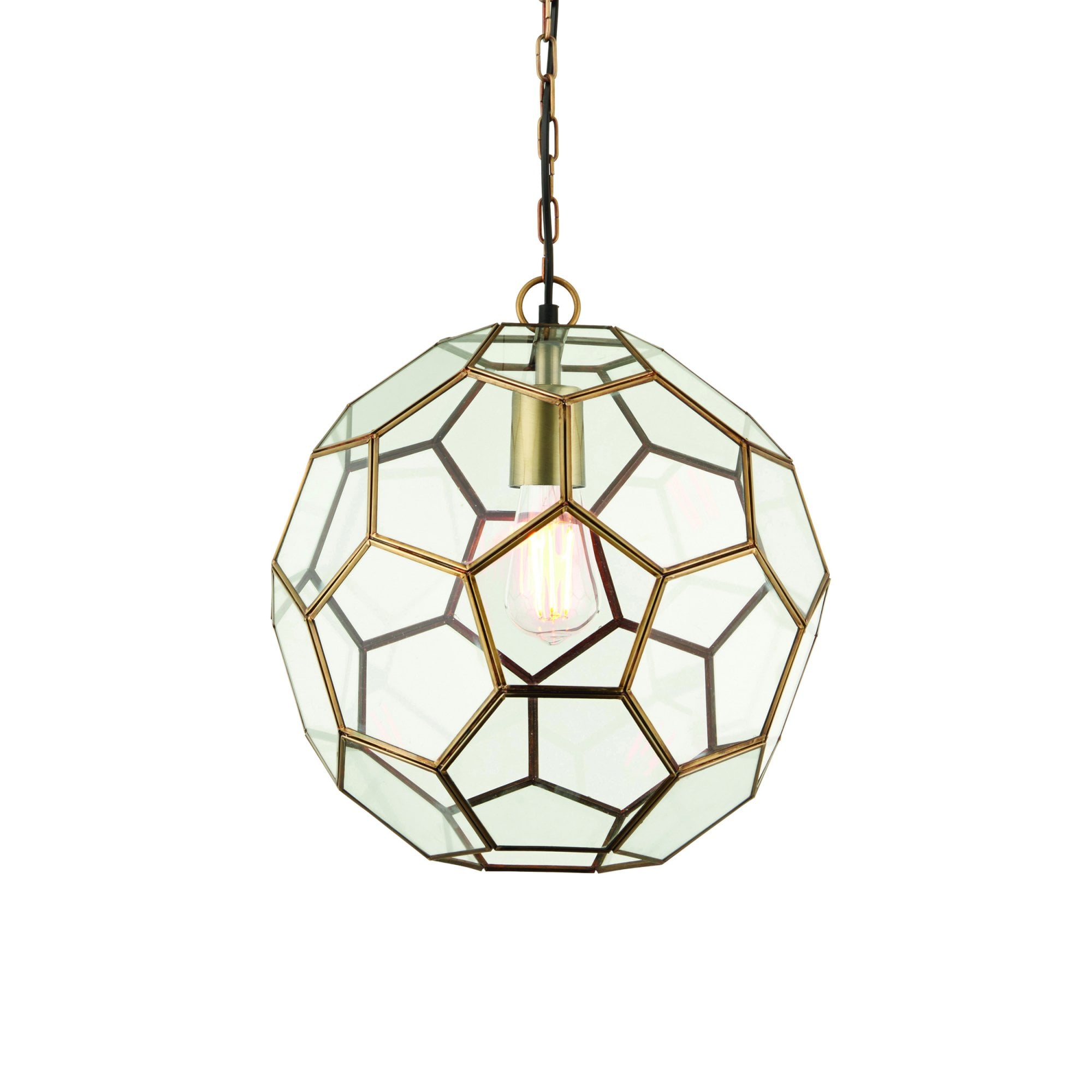 Endon Miele Single Light Pendant - Antique Brass Plate & Clear Glass
