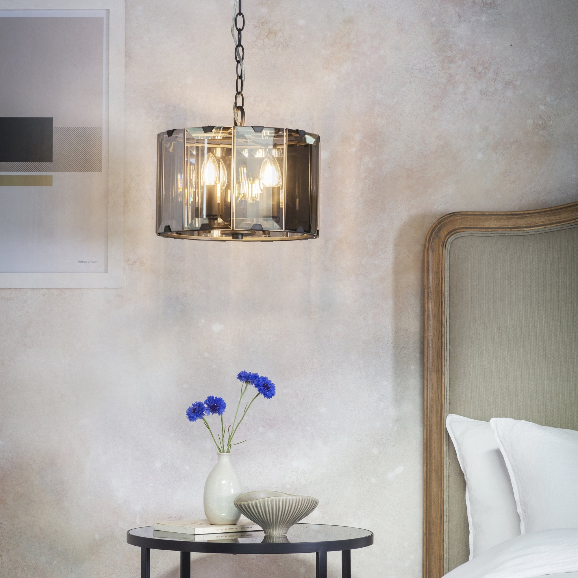 Endon Clooney 4 Light Pendant - Matt Grey & Silver & Smoked Bevelled Glass
