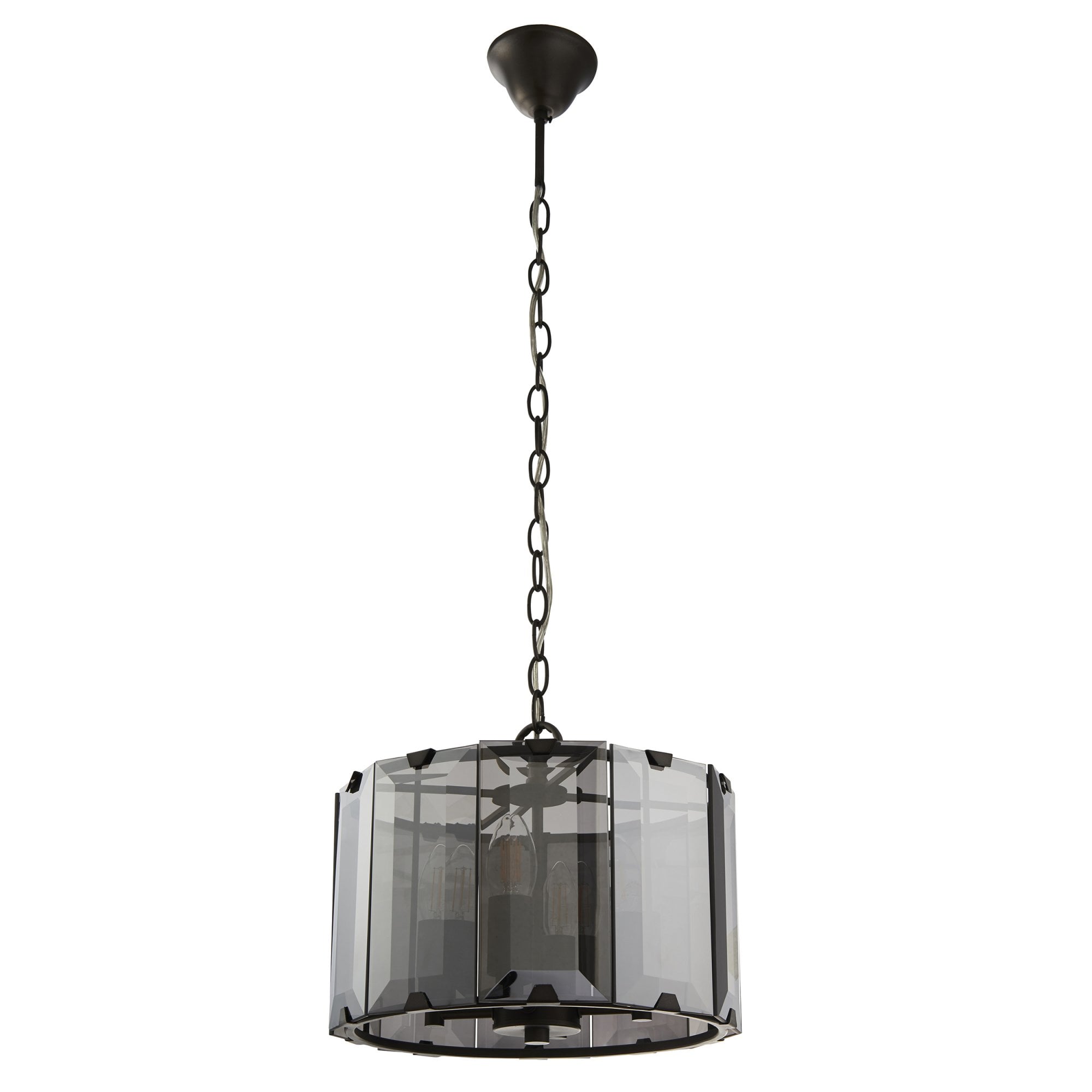Endon Clooney 4 Light Pendant - Matt Grey & Silver & Smoked Bevelled Glass