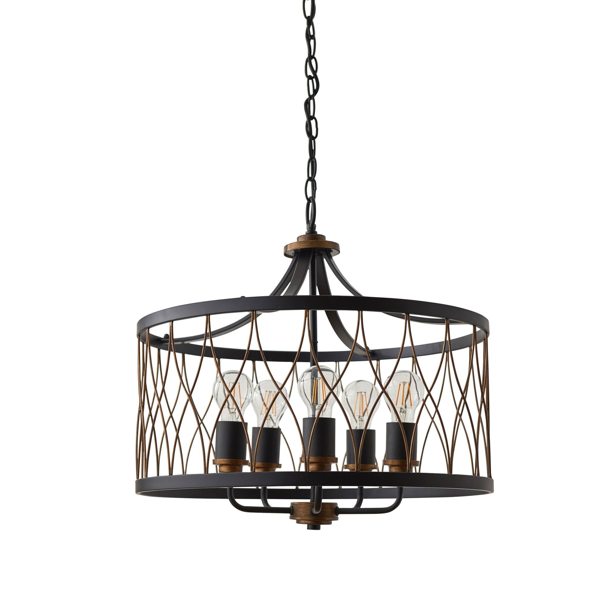 Endon Heston 5 Light Pendant  - Matt Black & Rustic Bronze Paint