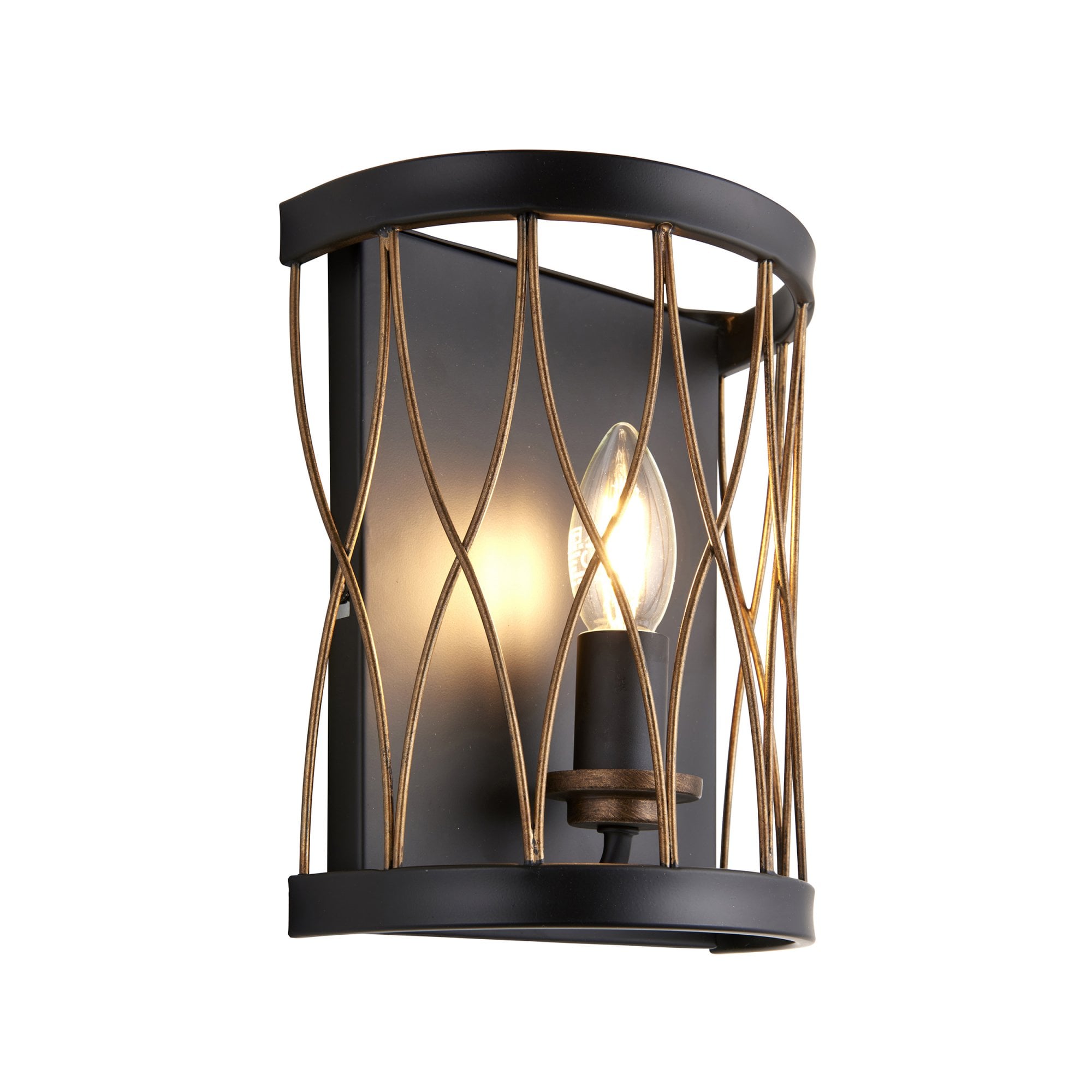 Endon Heston Single Light Wall Light  - Matt Black & Rustic Bronze Paint