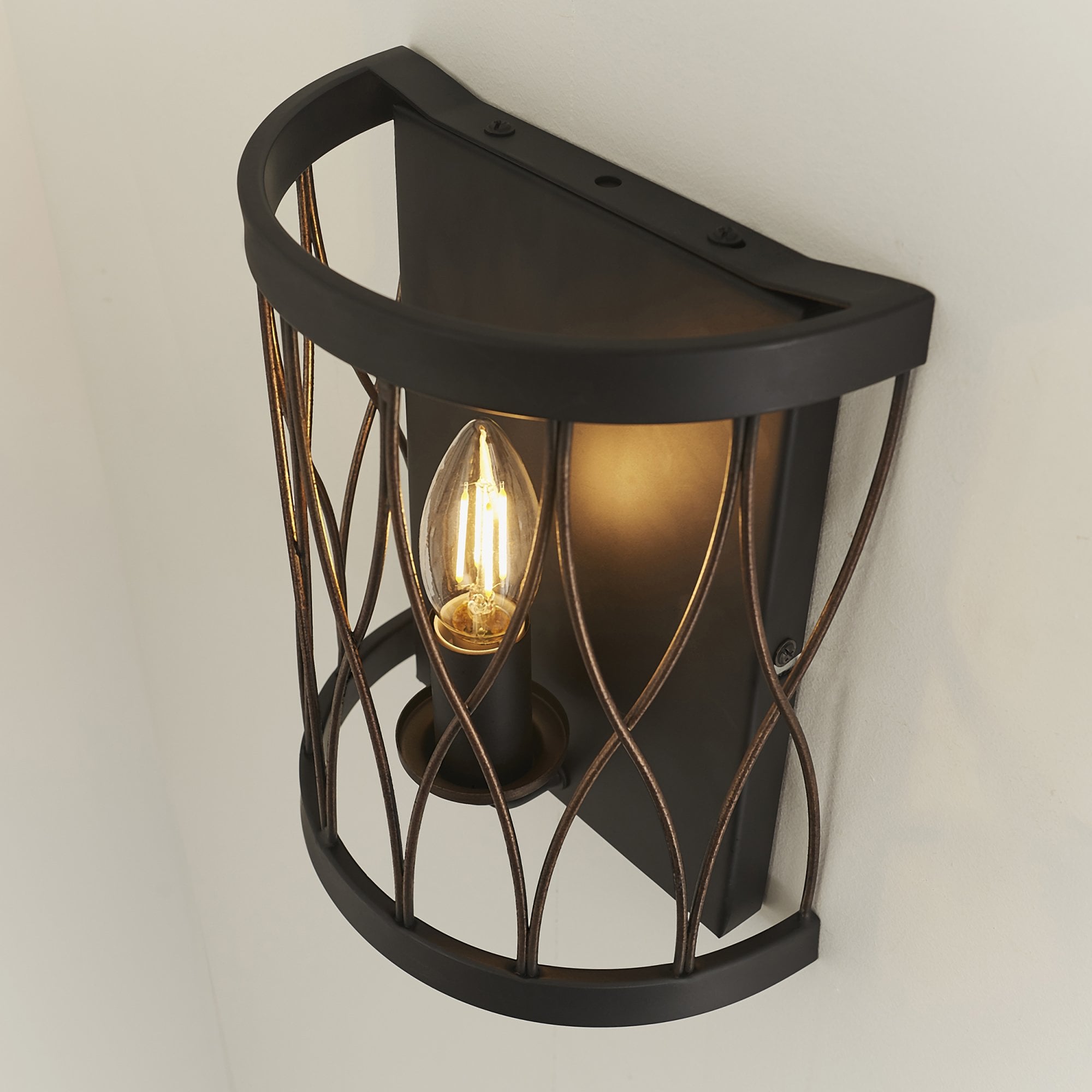 Endon Heston Single Light Wall Light  - Matt Black & Rustic Bronze Paint