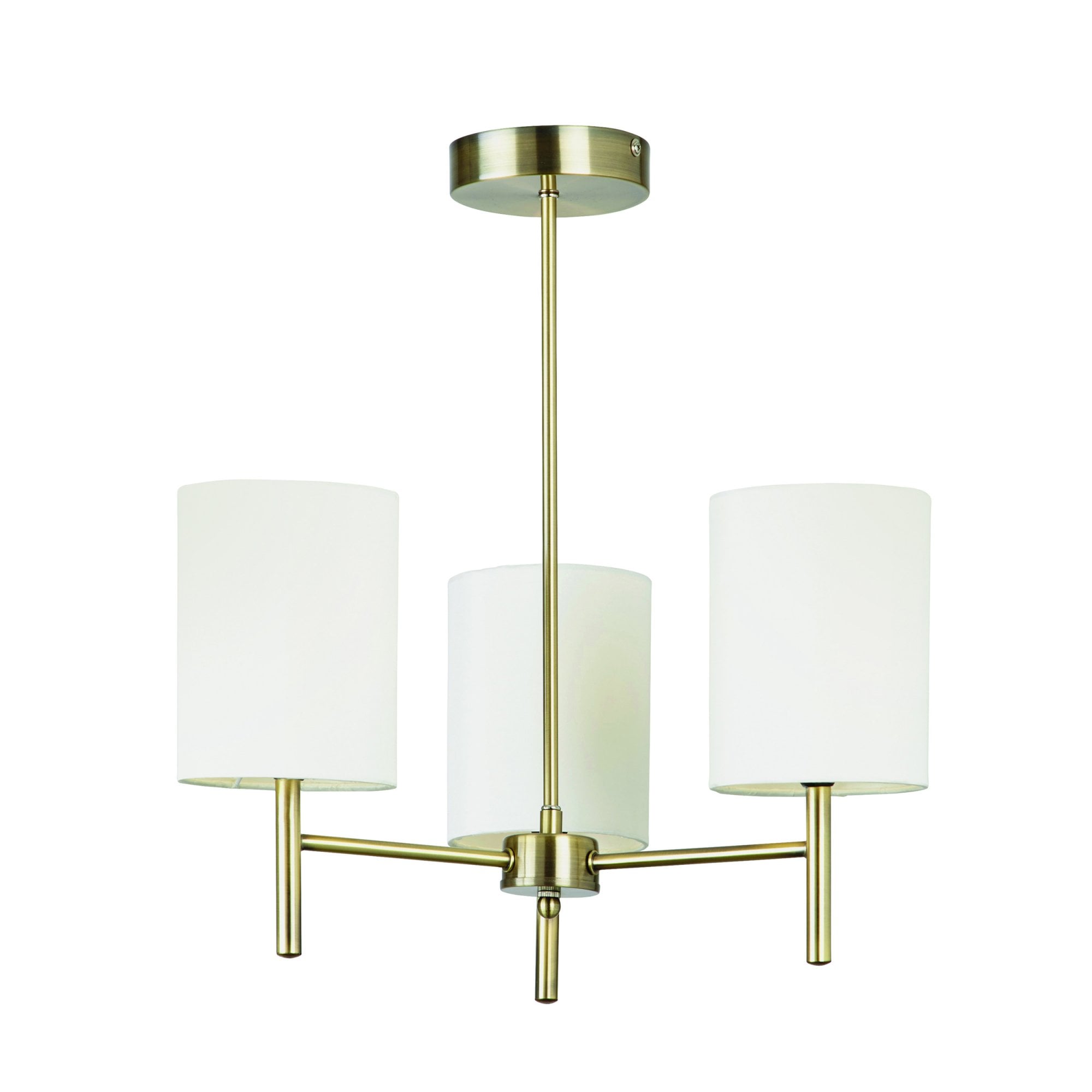 Endon Brio 3 Light Semi Flush Fitting - Antique Brass Plate & Cream Fabric