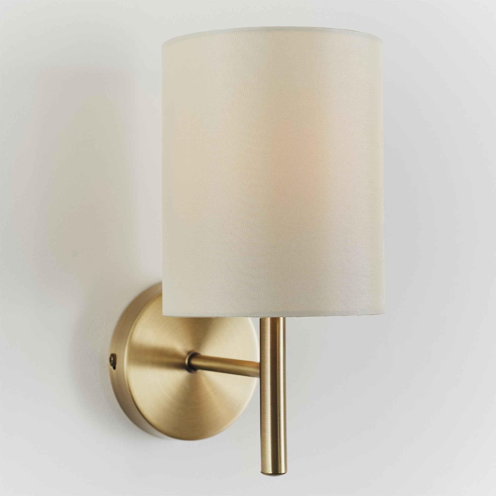 Endon Brio Single Light Wall Light - Antique Brass Plate & Cream Fabric