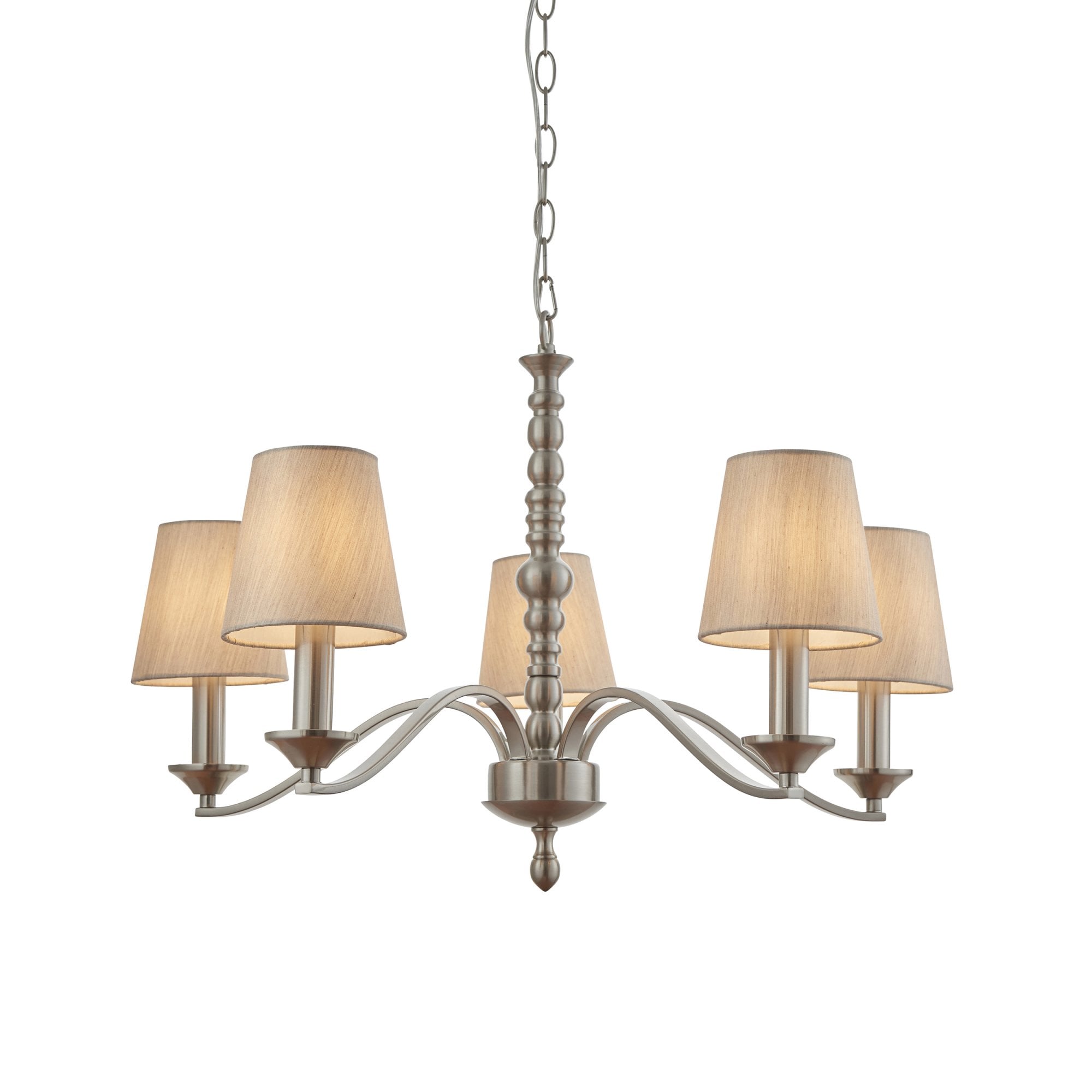 Endon Astaire 5 Light Pendant - Satin Nickel Plate & Neutral Fabric