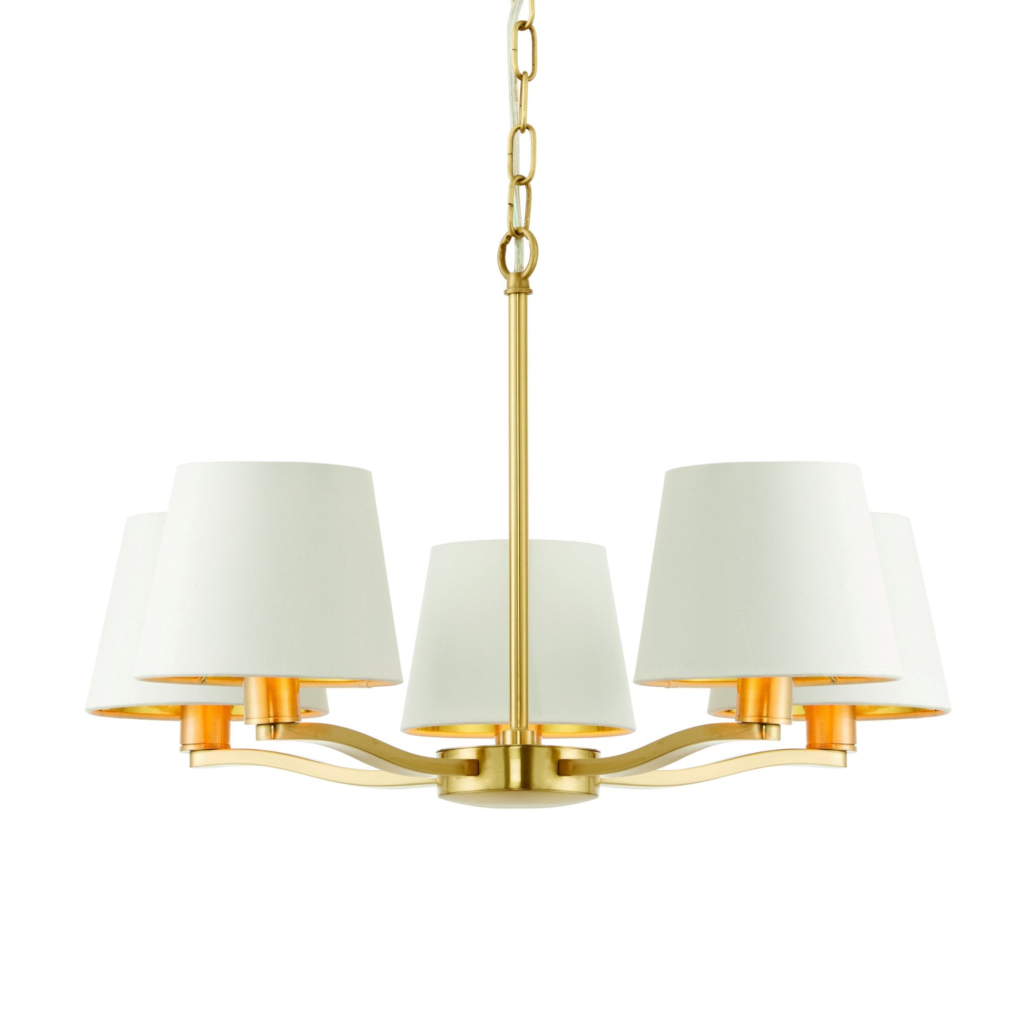 Endon Harvey 5 Light Pendant - Brushed Gold & Vintage White Faux Silk
