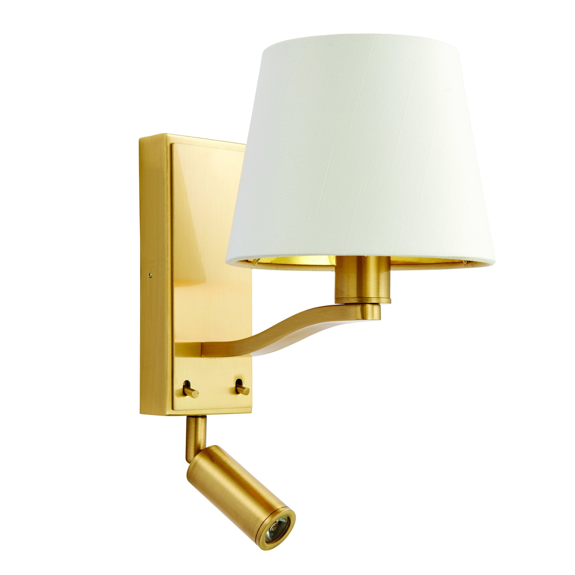 Endon Harvey Single Light Wall Fitting & Spot Light - Brushed Gold & Vintage White Faux Silk