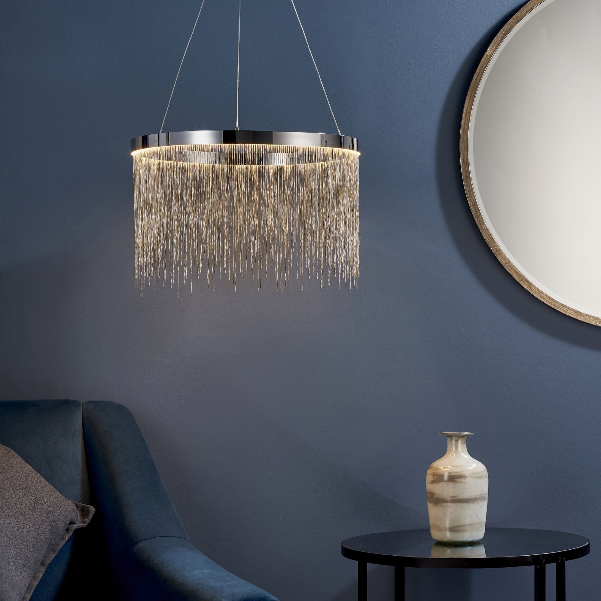 Endon Zelma Single Light Pendant  - Chrome Plate & Silver Effect Chain