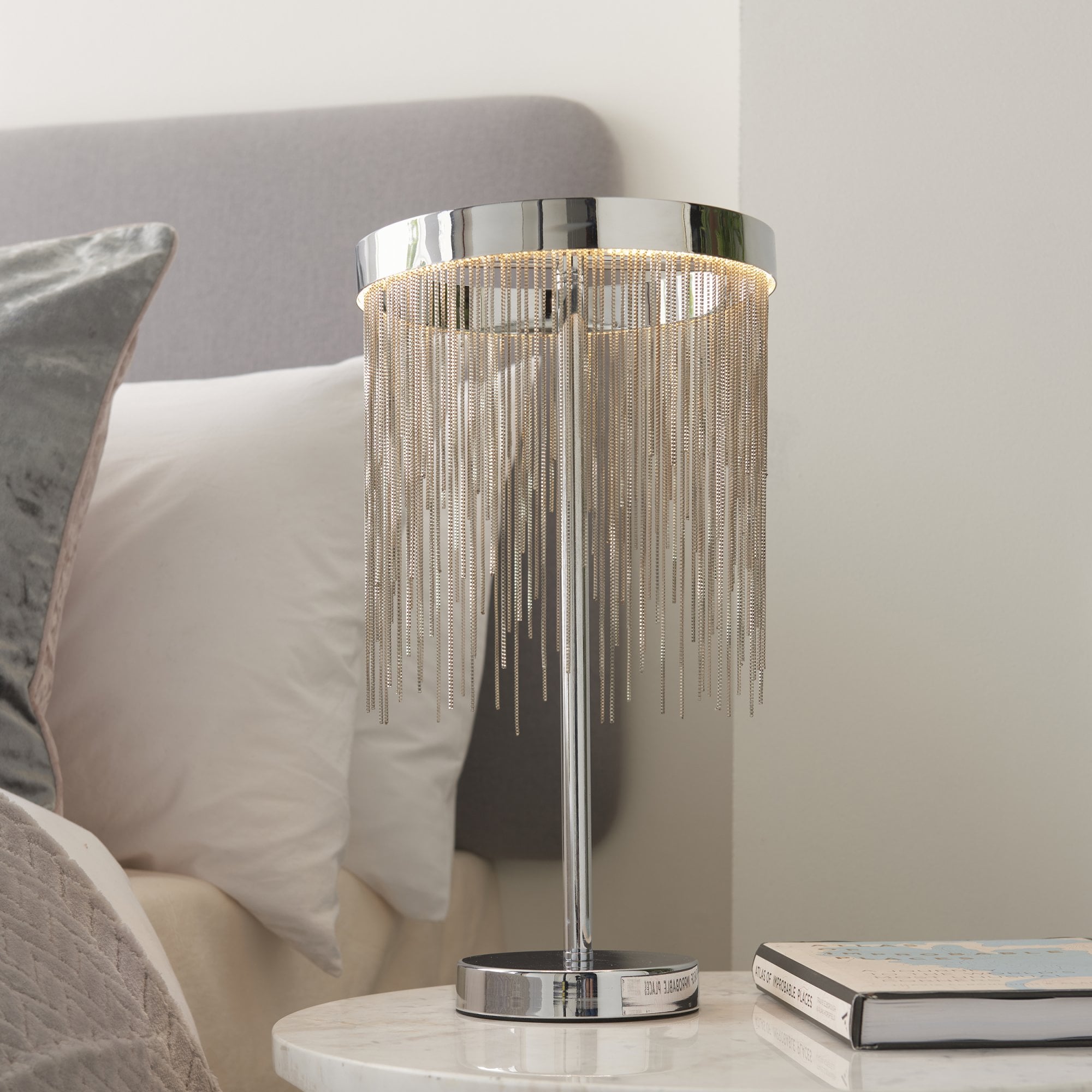 Endon Zelma Single Light Table Lamp  - Chrome Plate & Silver Effect Chain
