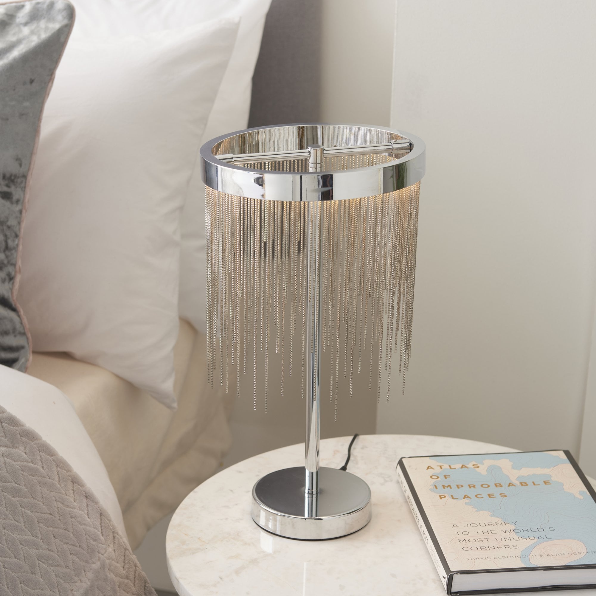 Endon Zelma Single Light Table Lamp  - Chrome Plate & Silver Effect Chain