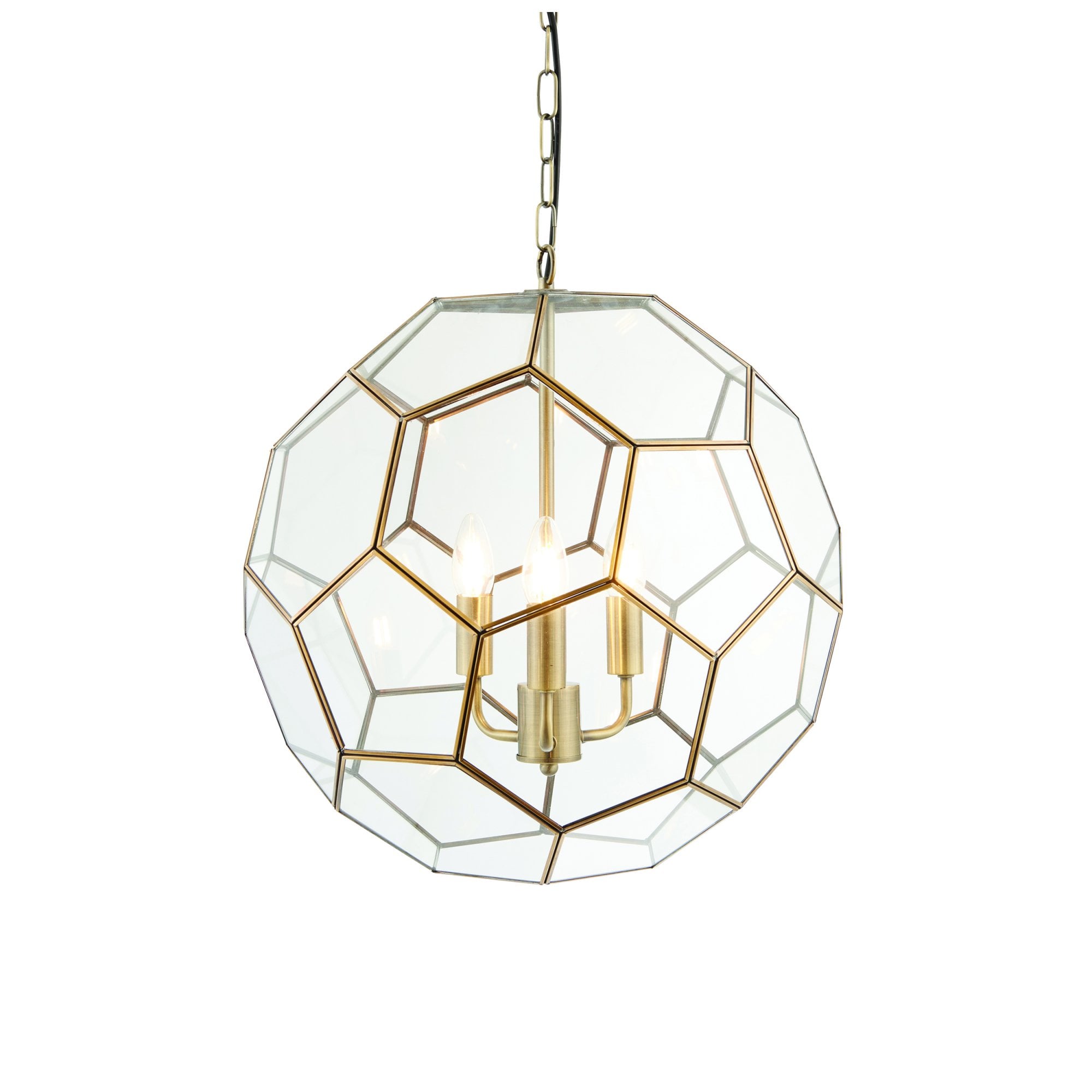 Endon Miele 3 Light Pendant - Antique Brass Plate & Clear Glass