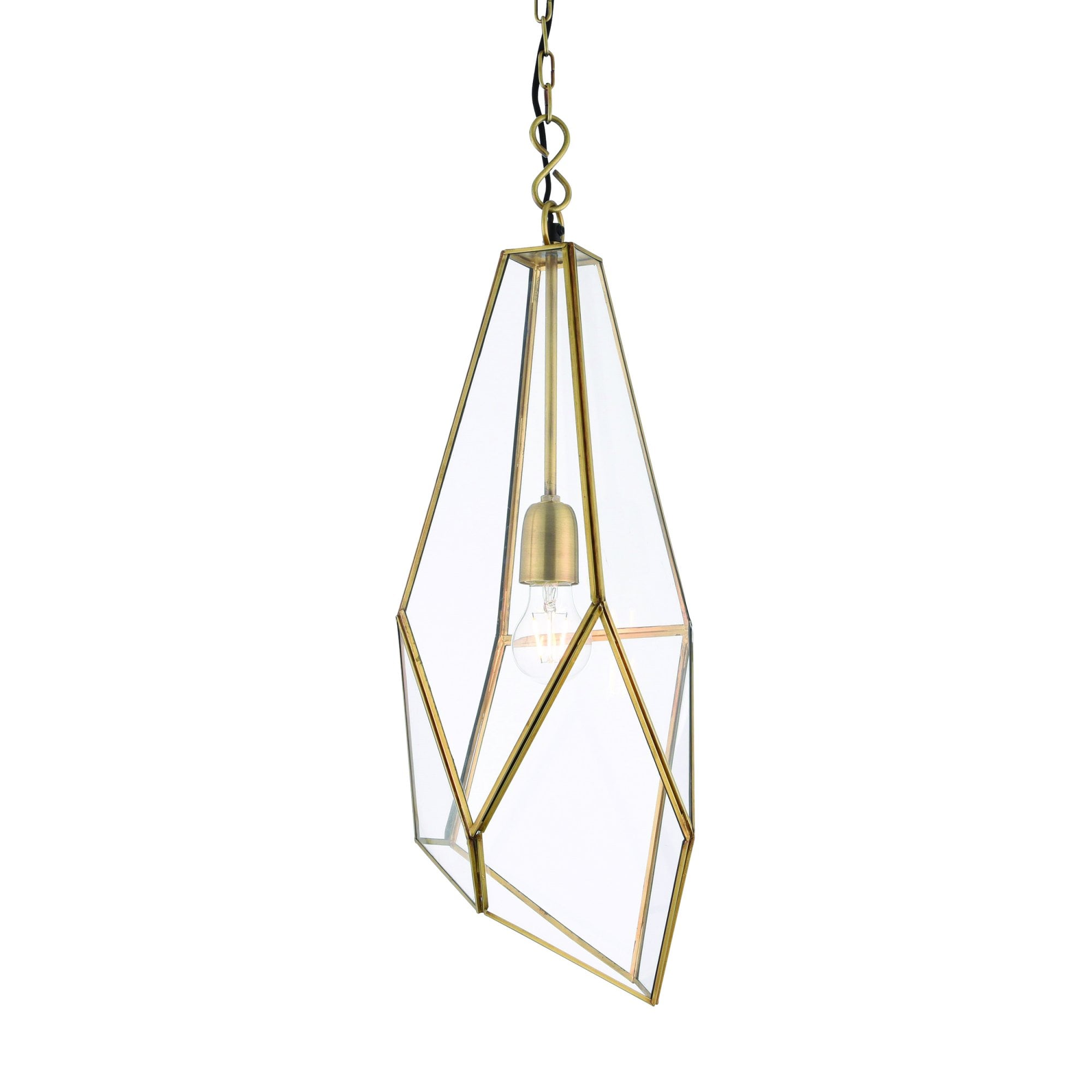 Endon Avery Single Light Pendant - Antique Brass Plate & Clear Glass