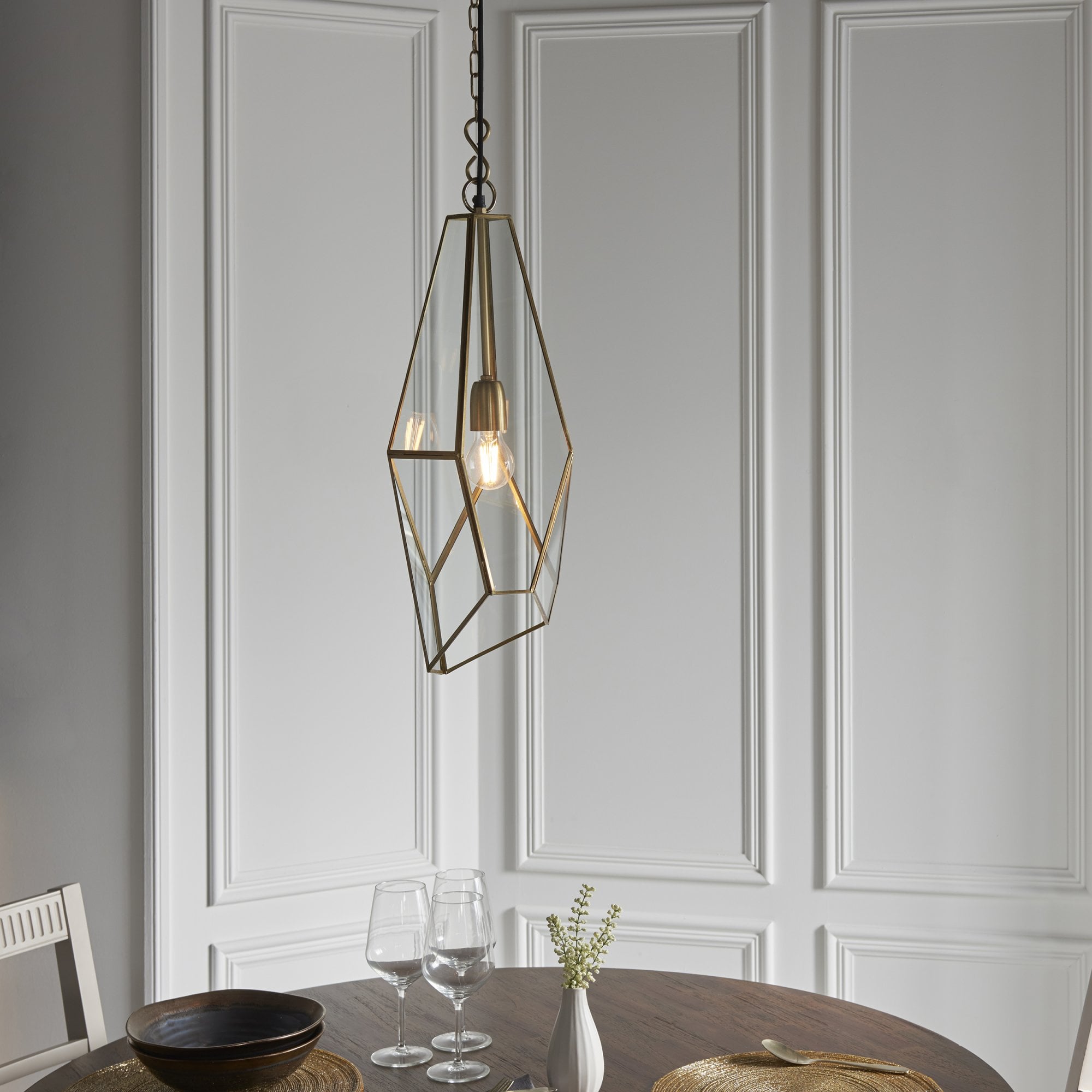 Endon Avery Single Light Pendant - Antique Brass Plate & Clear Glass