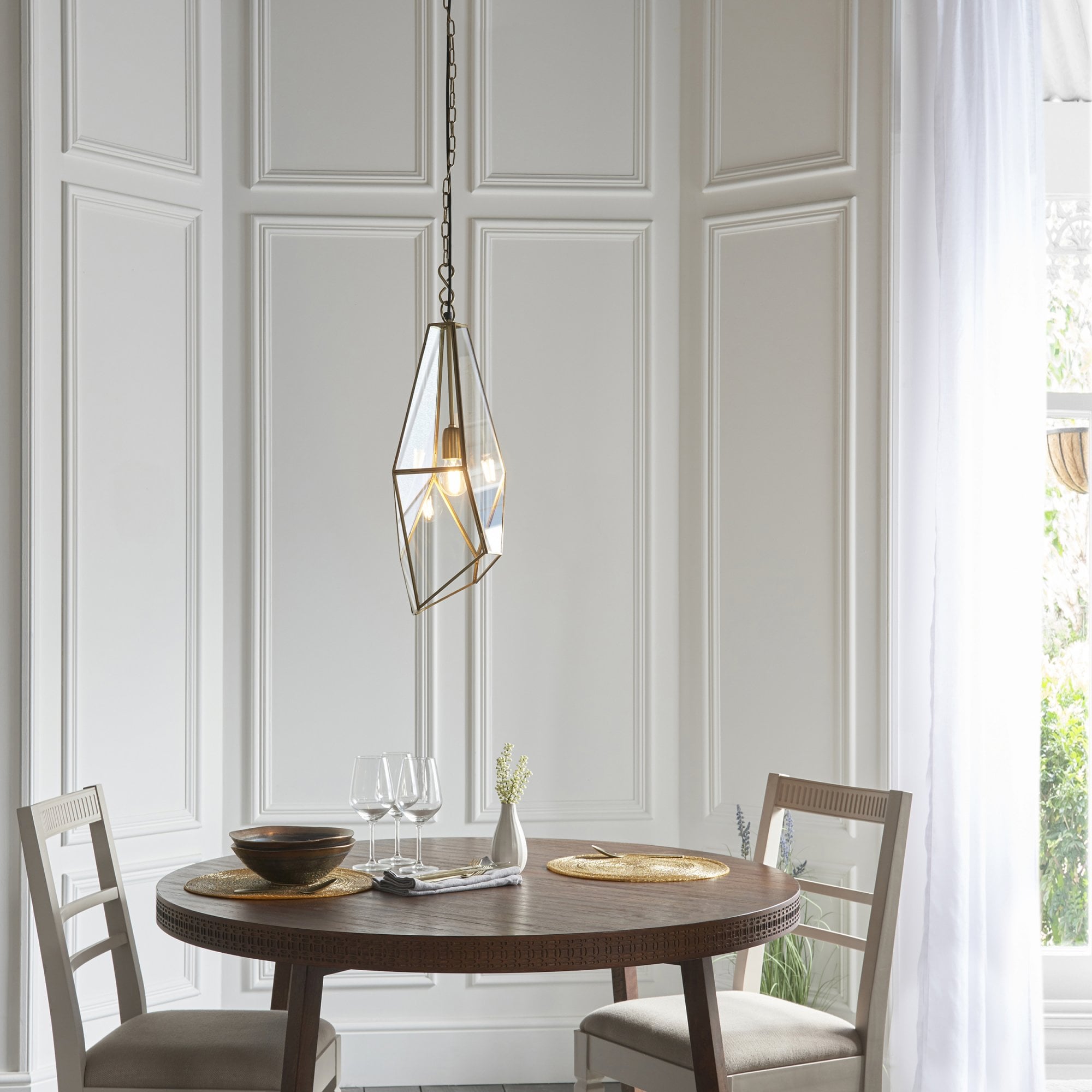 Endon Avery Single Light Pendant - Antique Brass Plate & Clear Glass