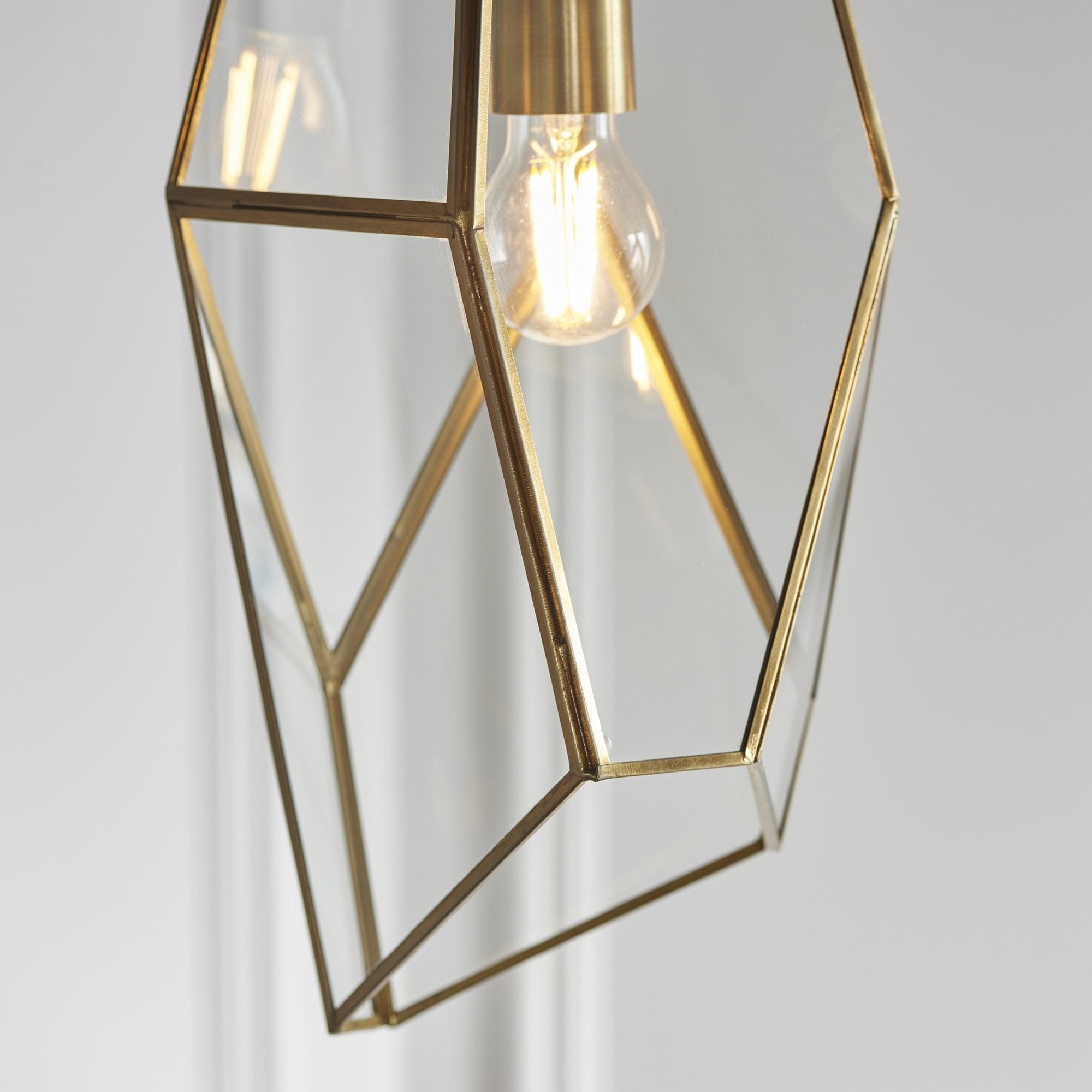 Endon Avery Single Light Pendant - Antique Brass Plate & Clear Glass