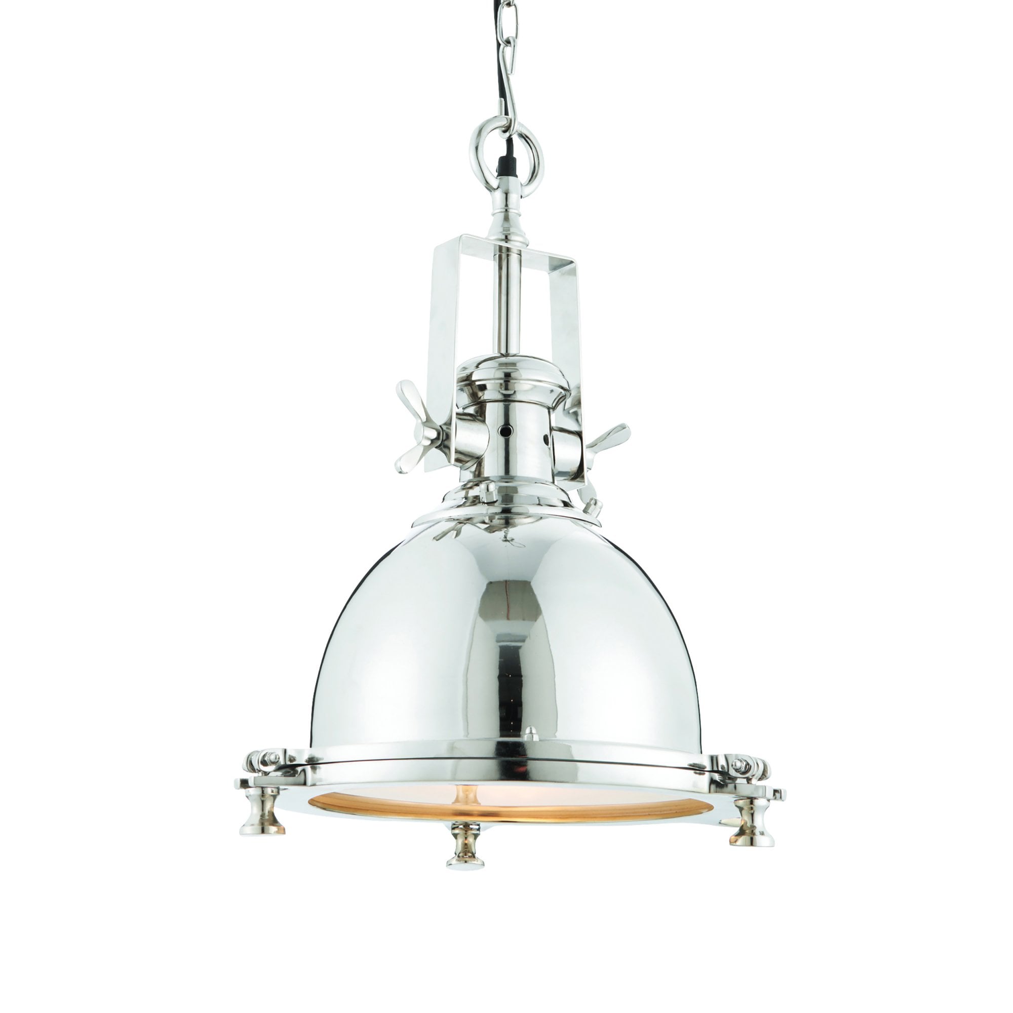 Endon Fenton Single Light Pendant - Bright Nickel & Sandblasted Glass