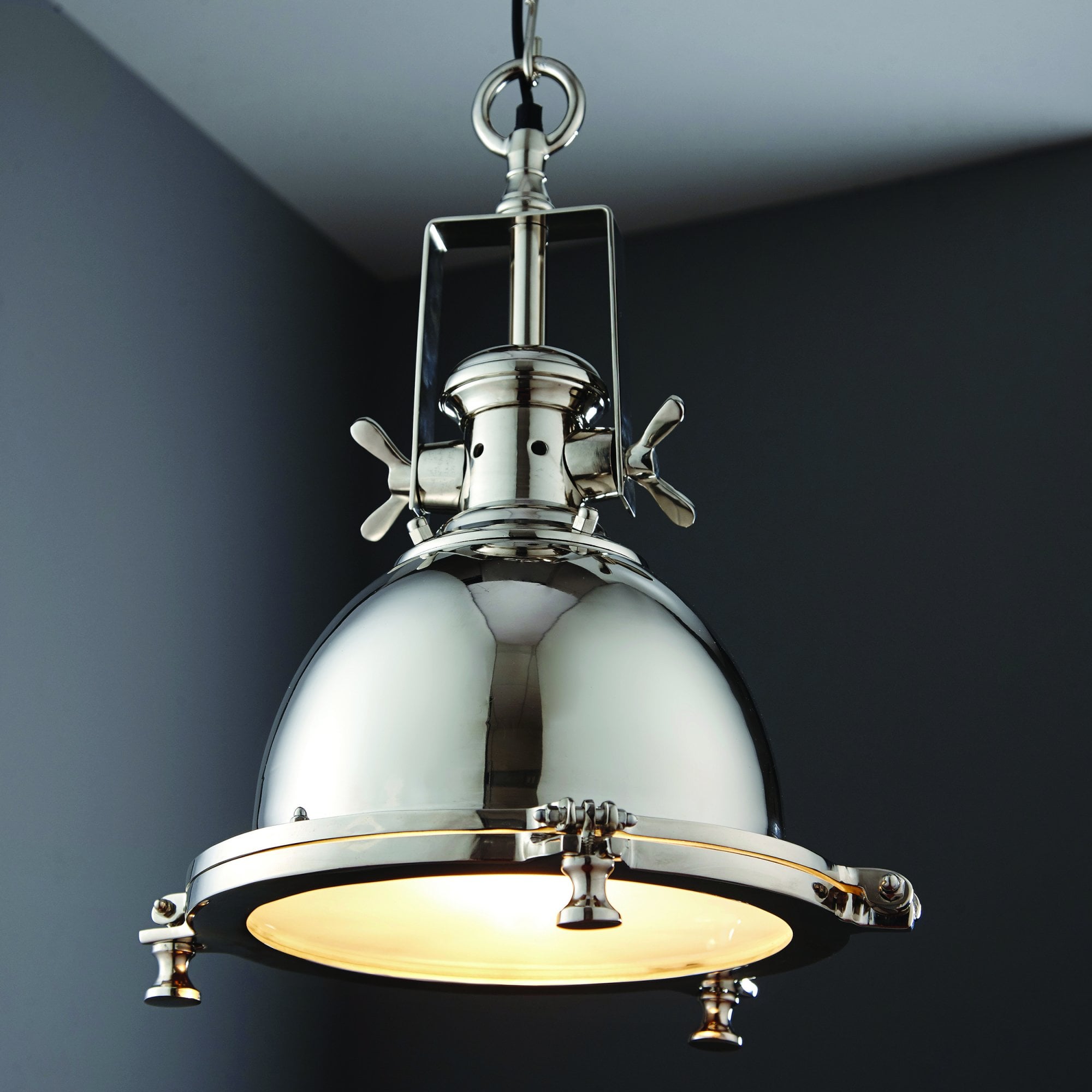 Endon Fenton Single Light Pendant - Bright Nickel & Sandblasted Glass