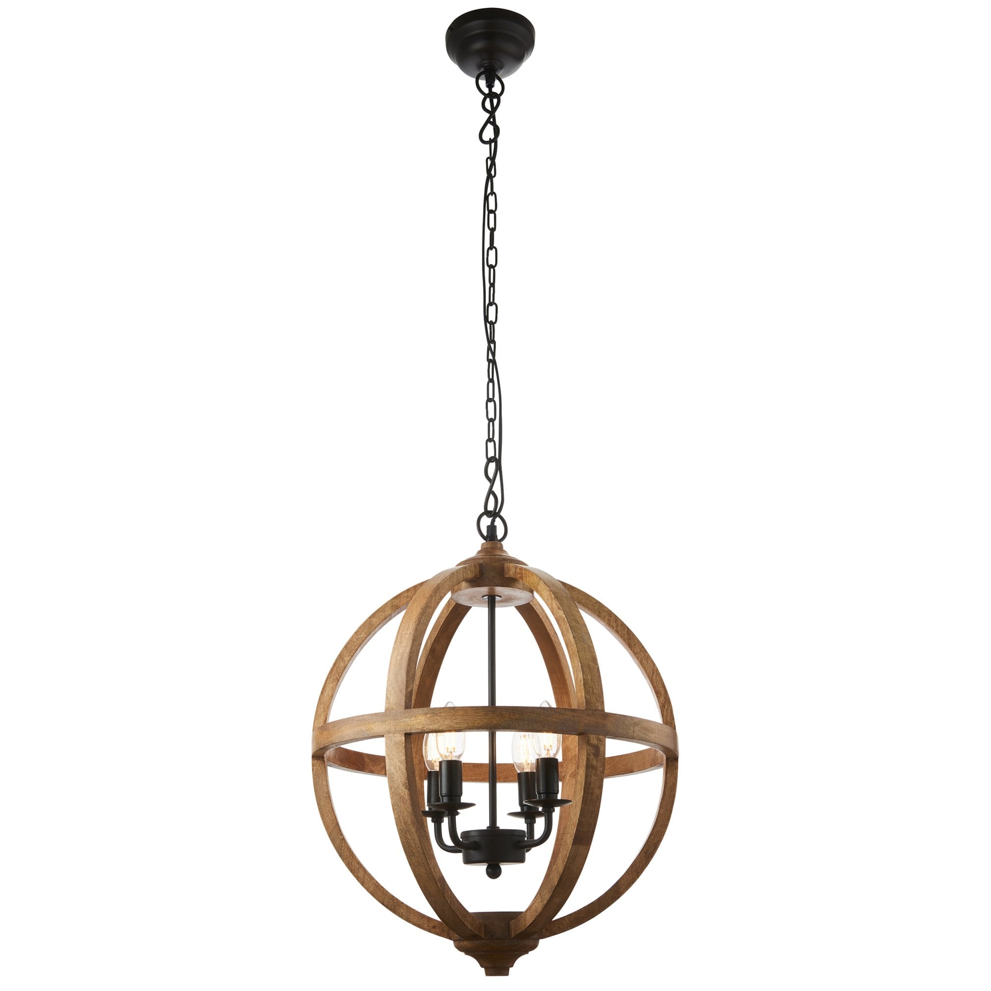 Endon Toba 4 Light Pendant - Mango Wood & Dark Bronze Paint