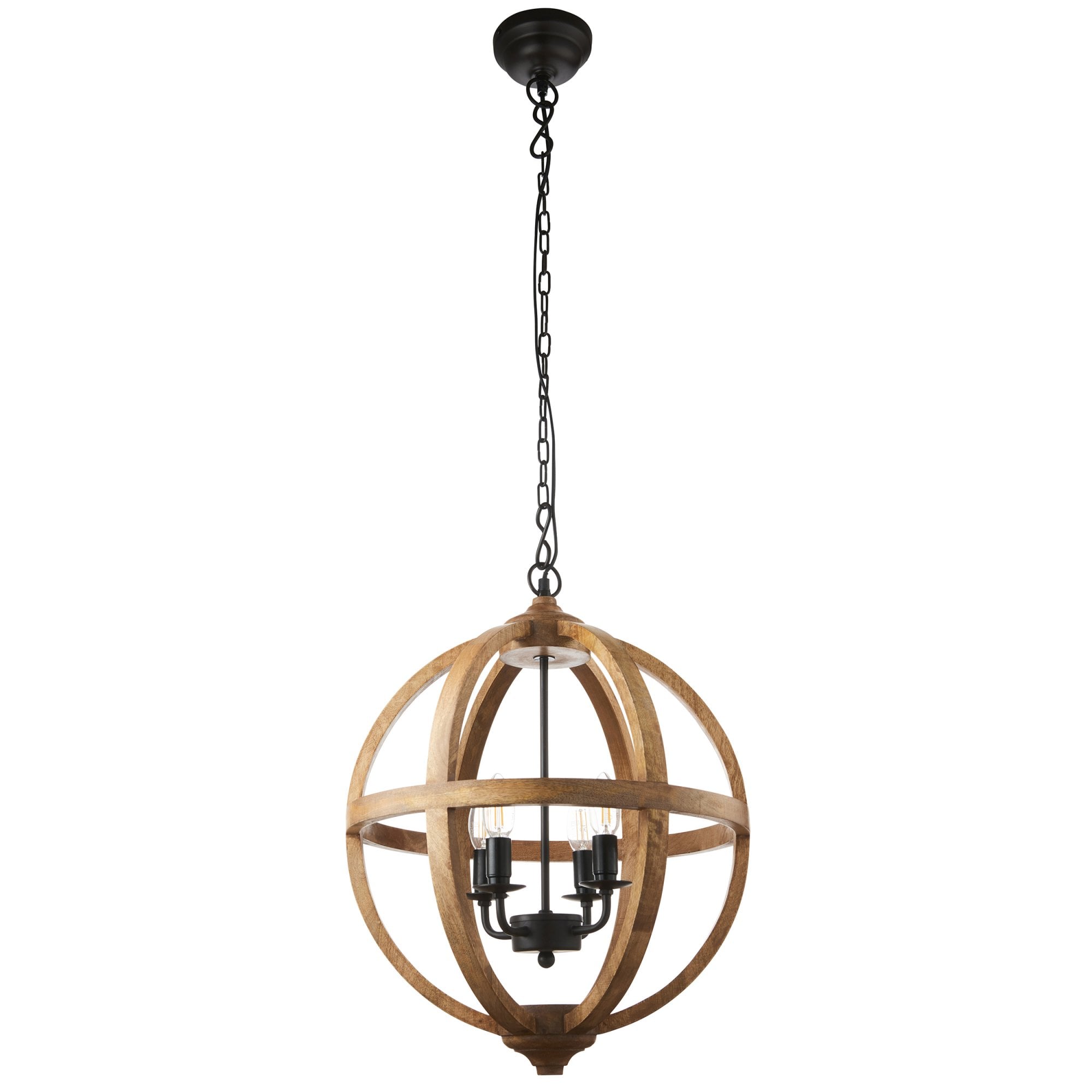 Endon Toba 4 Light Pendant - Mango Wood & Dark Bronze Paint