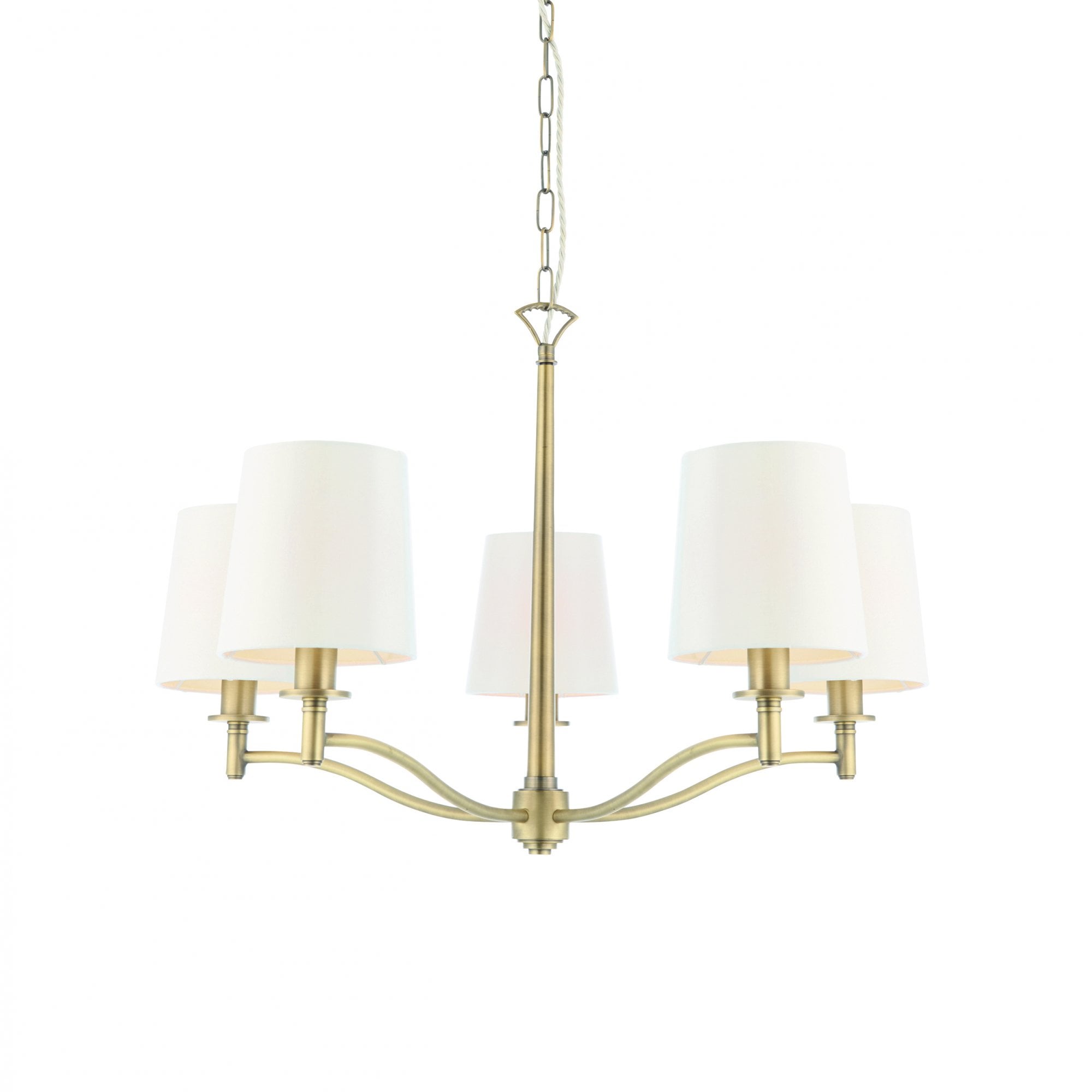 Endon Ortona 5 Light Pendant  - Matt Antique Brass Plate & Vintage White Fabric