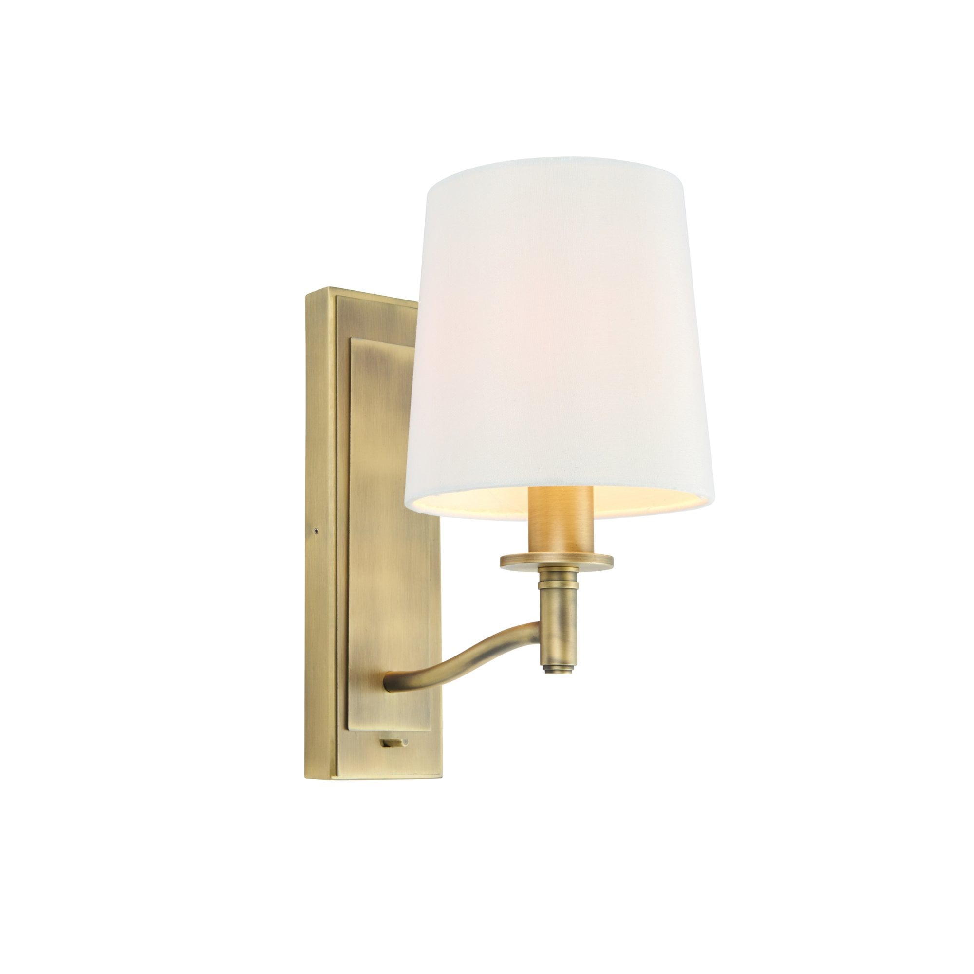 Endon Ortona Single Light Wall Light  - Matt Antique Brass Plate & Vintage White Fabric