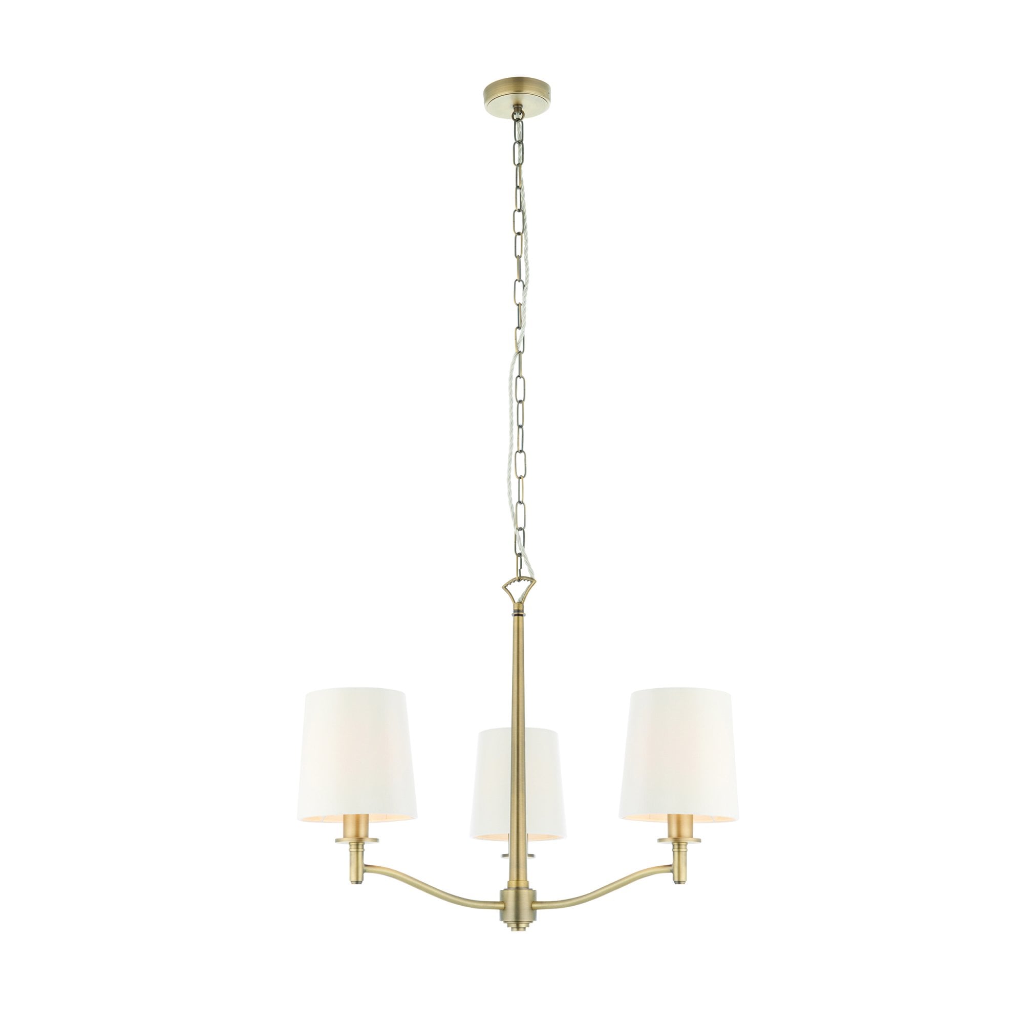 Endon Ortona 3 Light Pendant  - Matt Antique Brass Plate & Vintage White Fabric