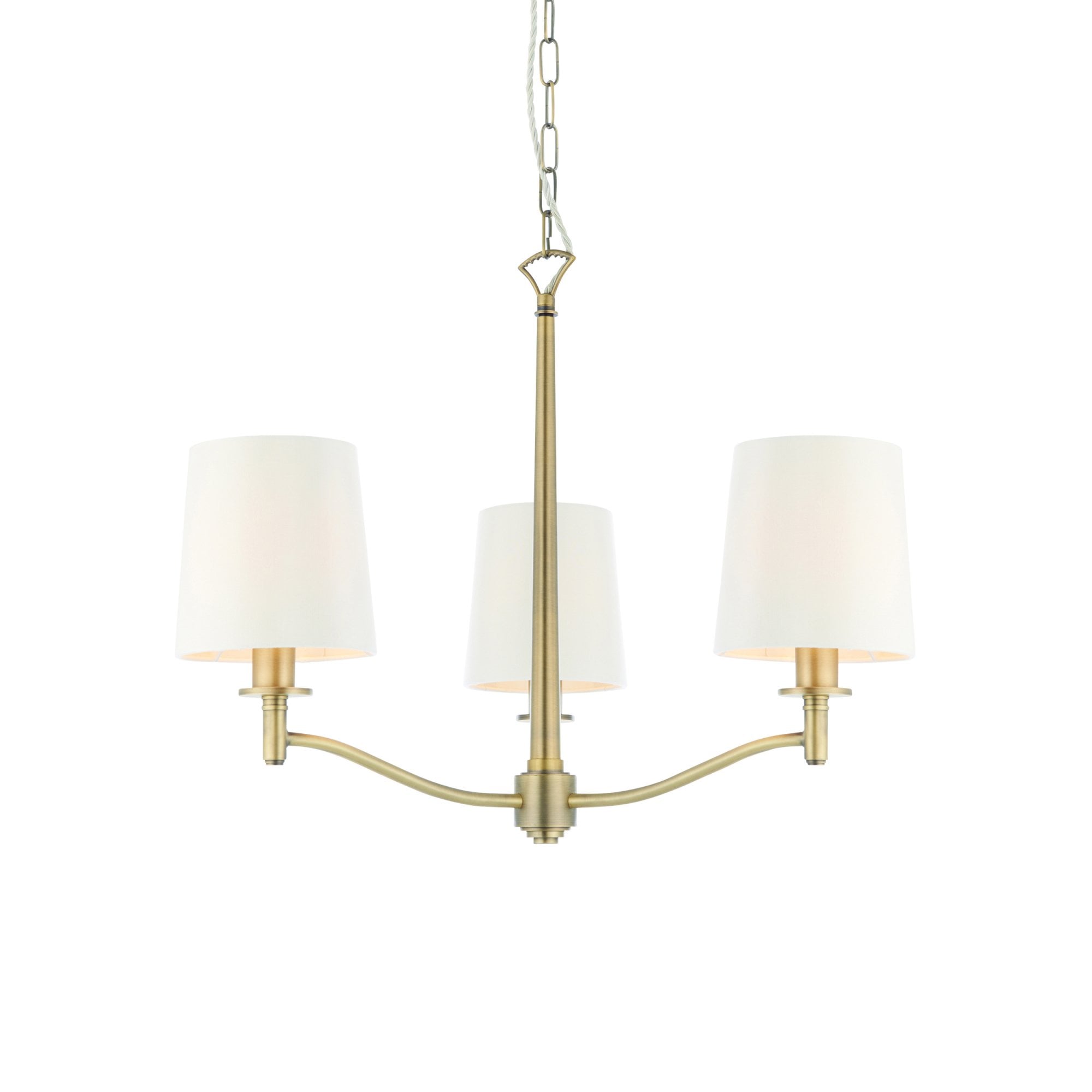 Endon Ortona 3 Light Pendant  - Matt Antique Brass Plate & Vintage White Fabric