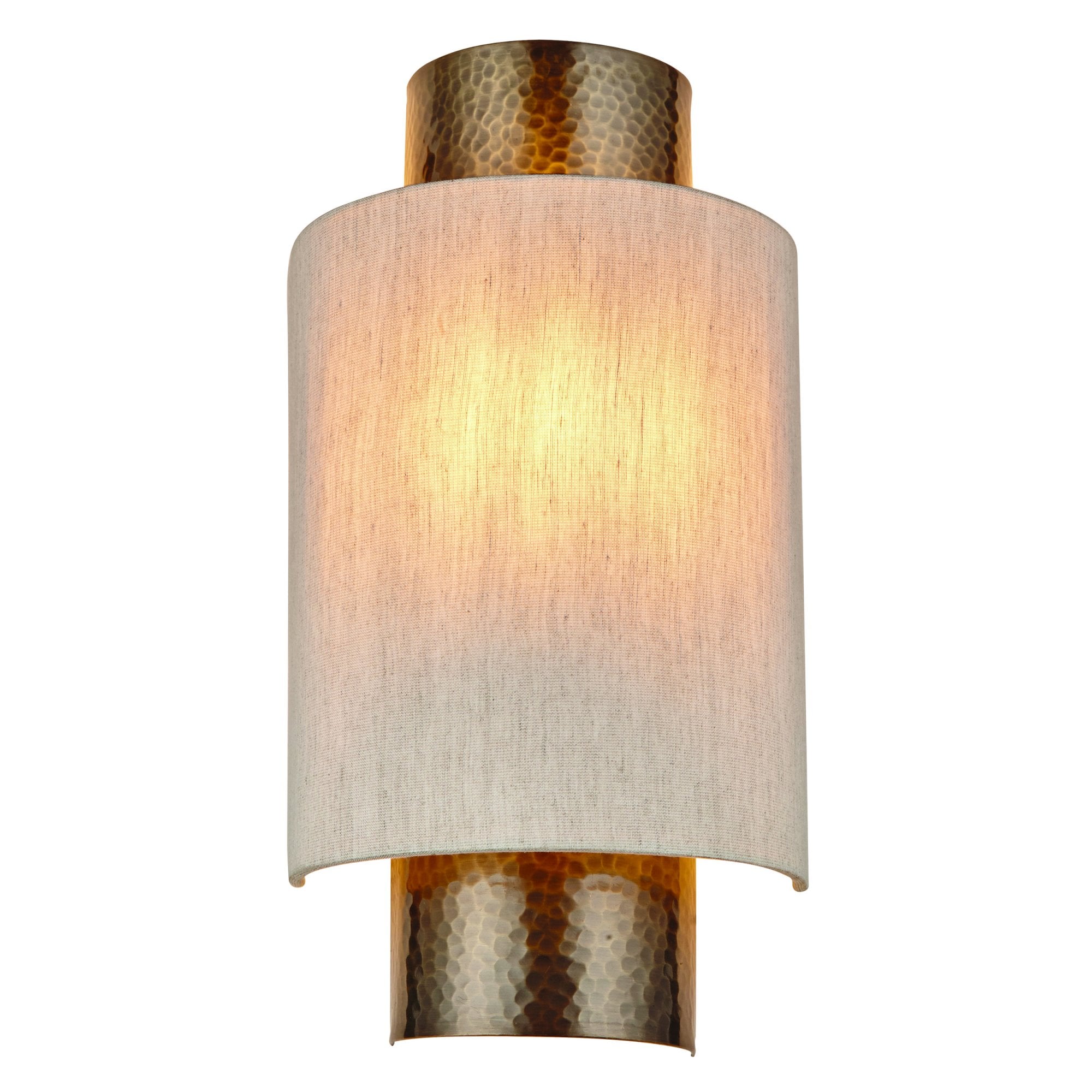 Endon Indara Single Light Wall Light  - Hammered Bronze Plate & Neutral Linen Mix Fabric