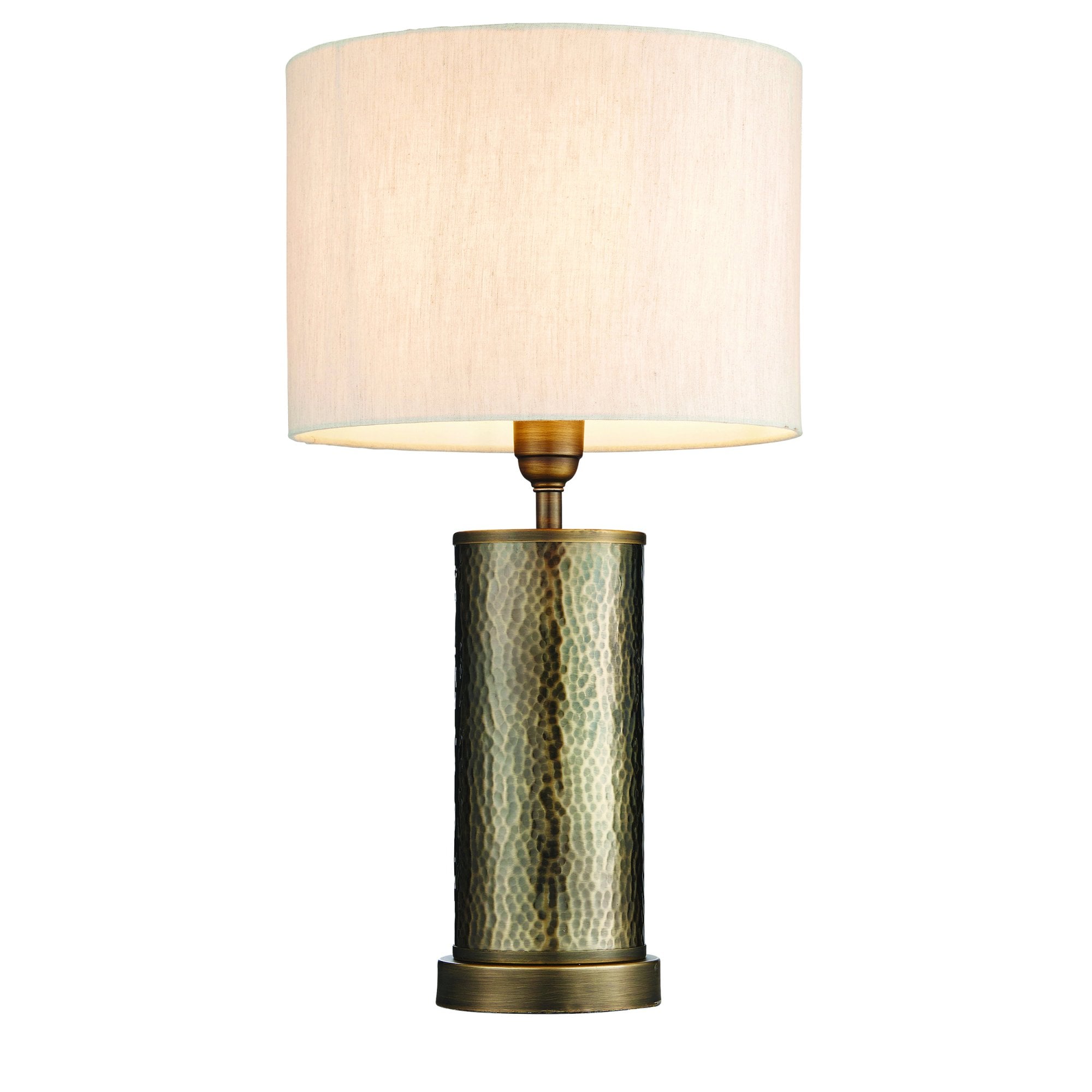 Endon Indara Single Light Table Lamp  - Hammered Bronze Plate & Neutral Linen Mix Fabric