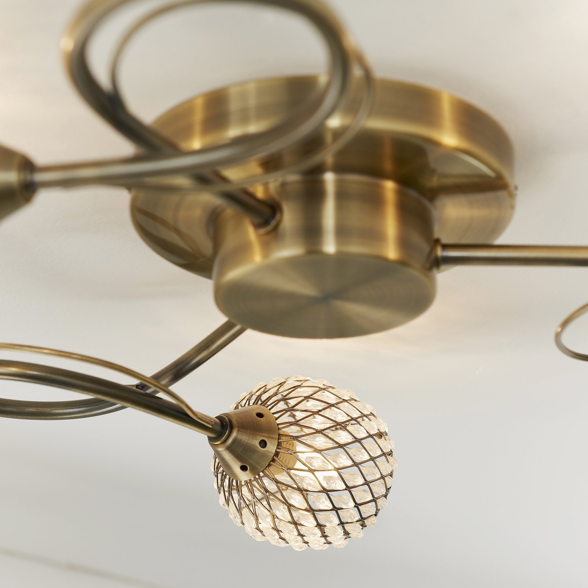 Endon Aherne 3 Light Semi Flush Fitting - Antique Brass Plate With Clear Glass & Brass Wire