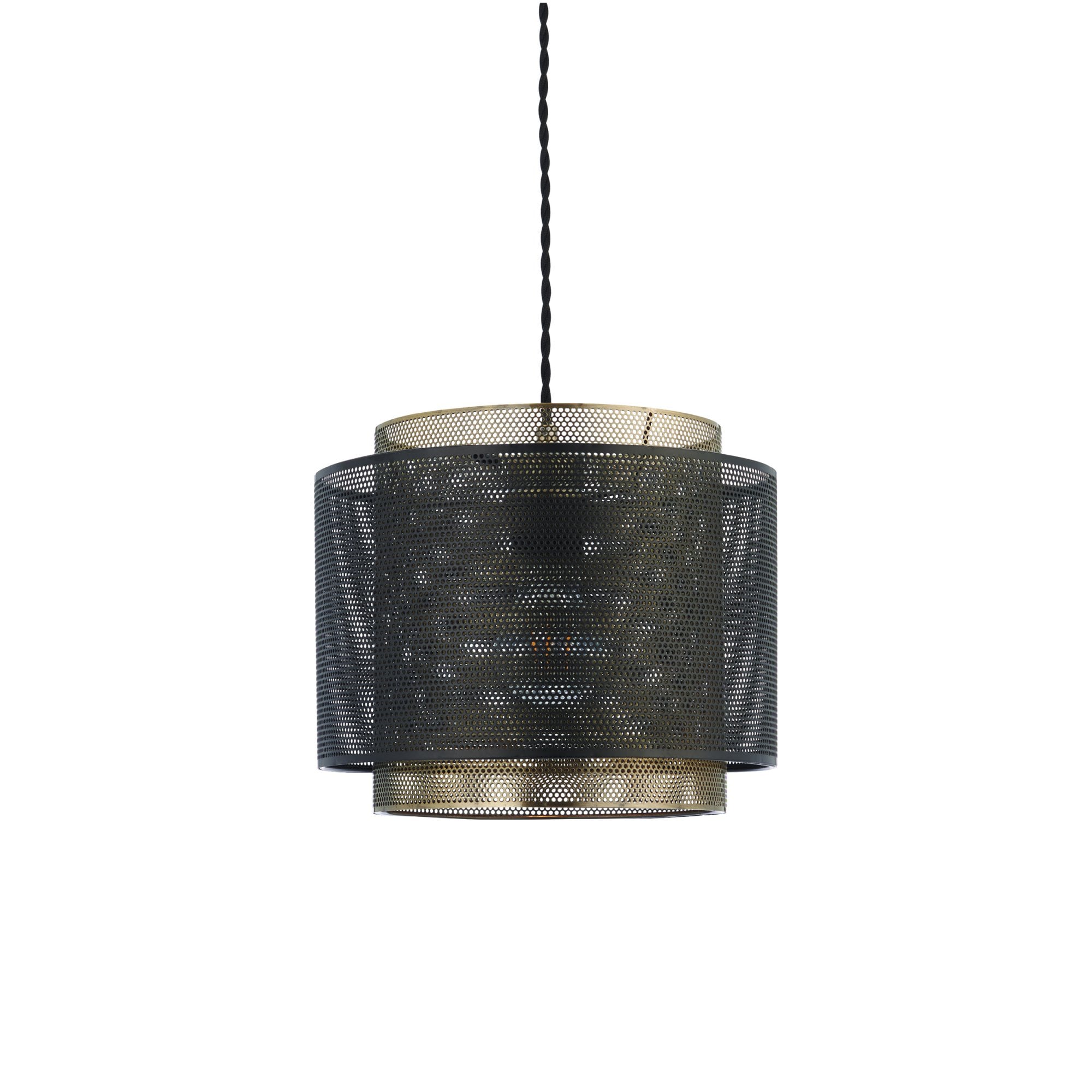 Endon Plexus Single Light Pendant Shade 340mm - Matt Black & Antique Brass Plate - Shade Only