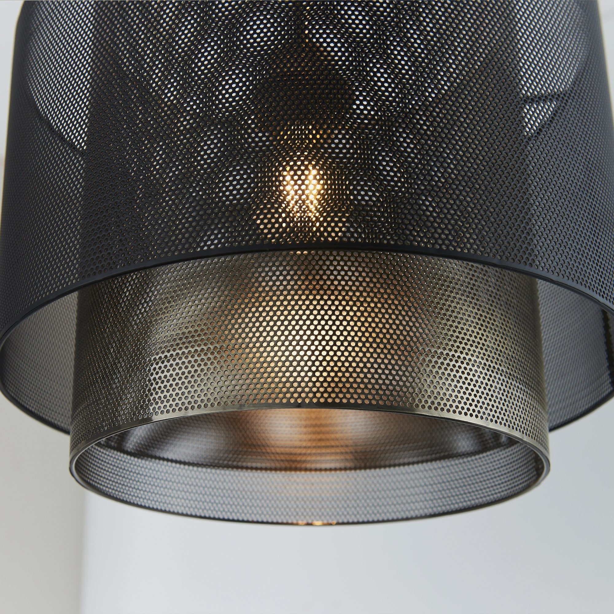 Endon Plexus Single Light Pendant Shade 250mm - Matt Black & Antique Brass Plate - Shade Only