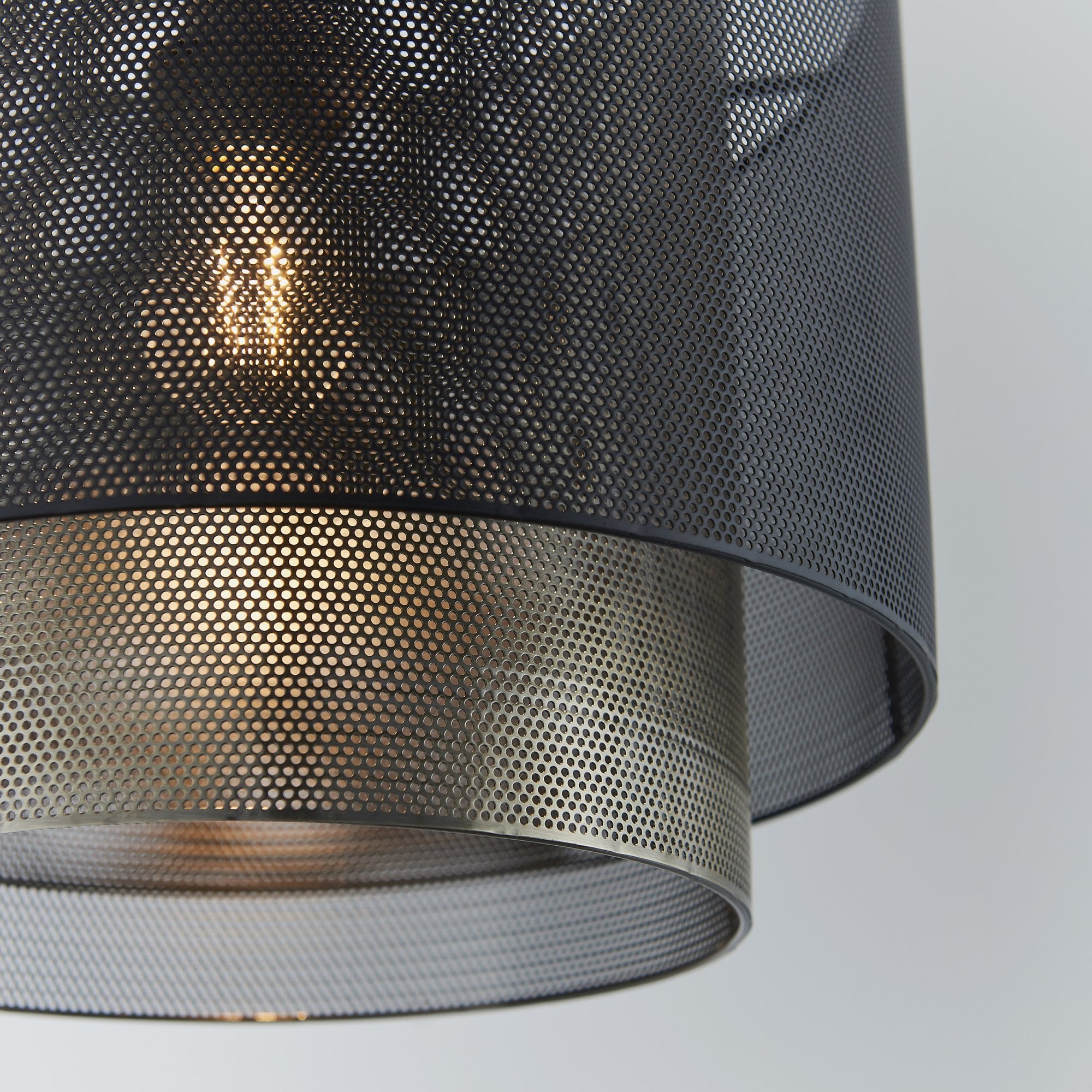 Endon Plexus Single Light Pendant Shade 250mm - Matt Black & Antique Brass Plate - Shade Only