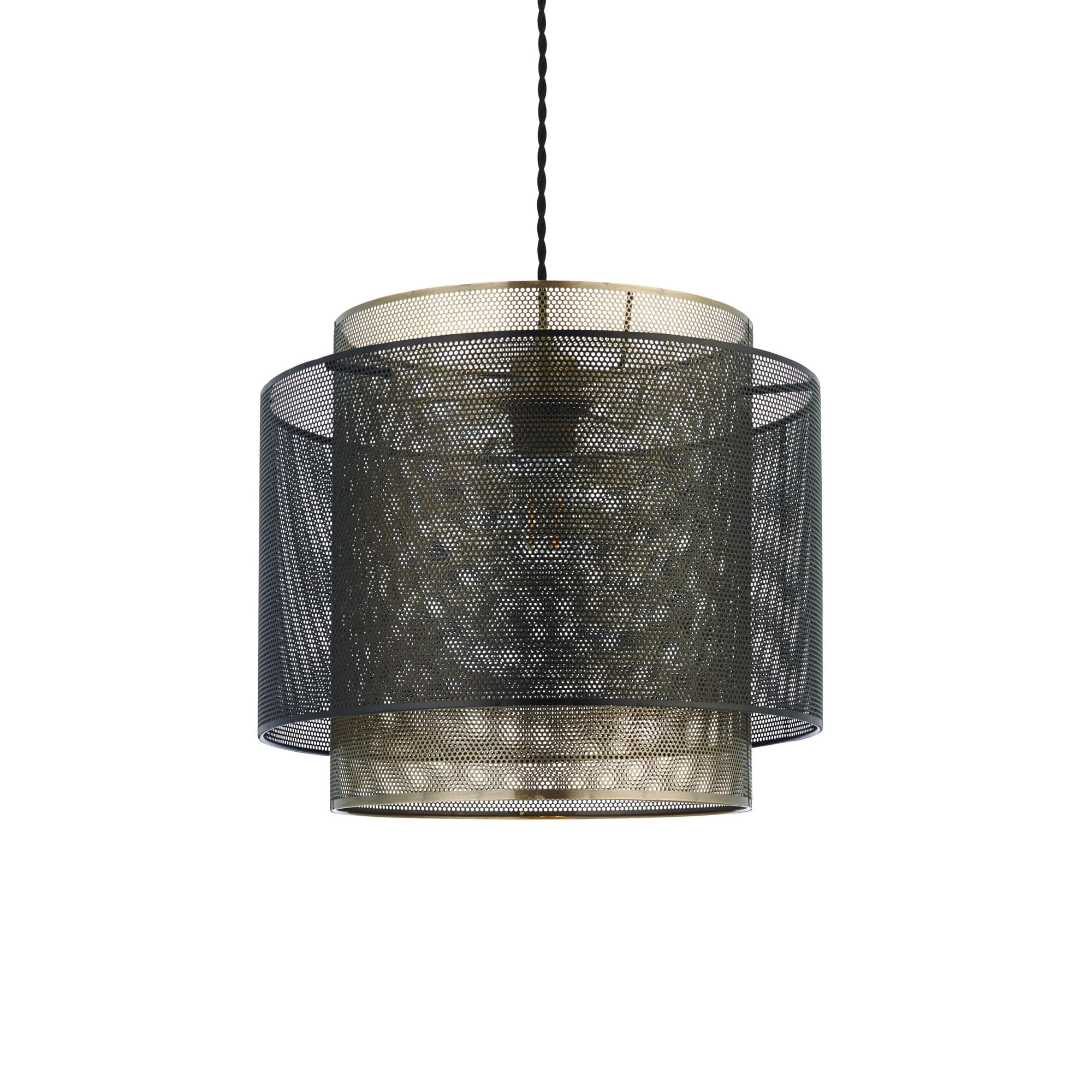 Endon Plexus Single Light Pendant Shade 250mm - Matt Black & Antique Brass Plate - Shade Only