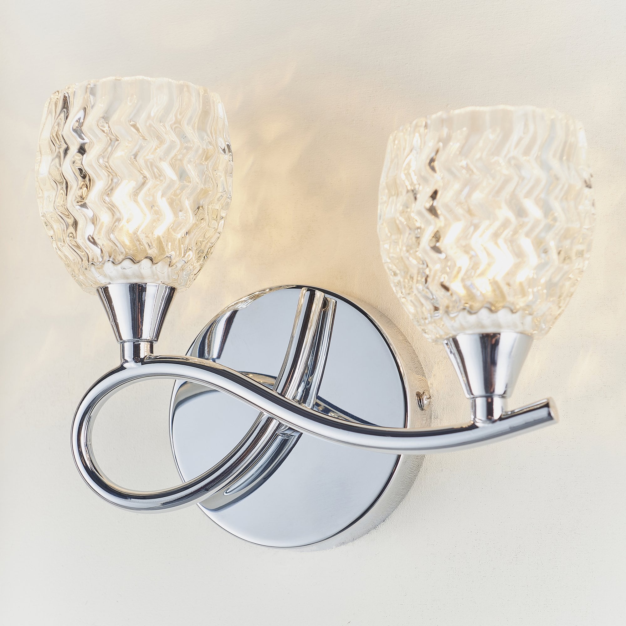 Endon Boyer 2 Light Left Wall Light  - Chrome Plate & Clear Glass