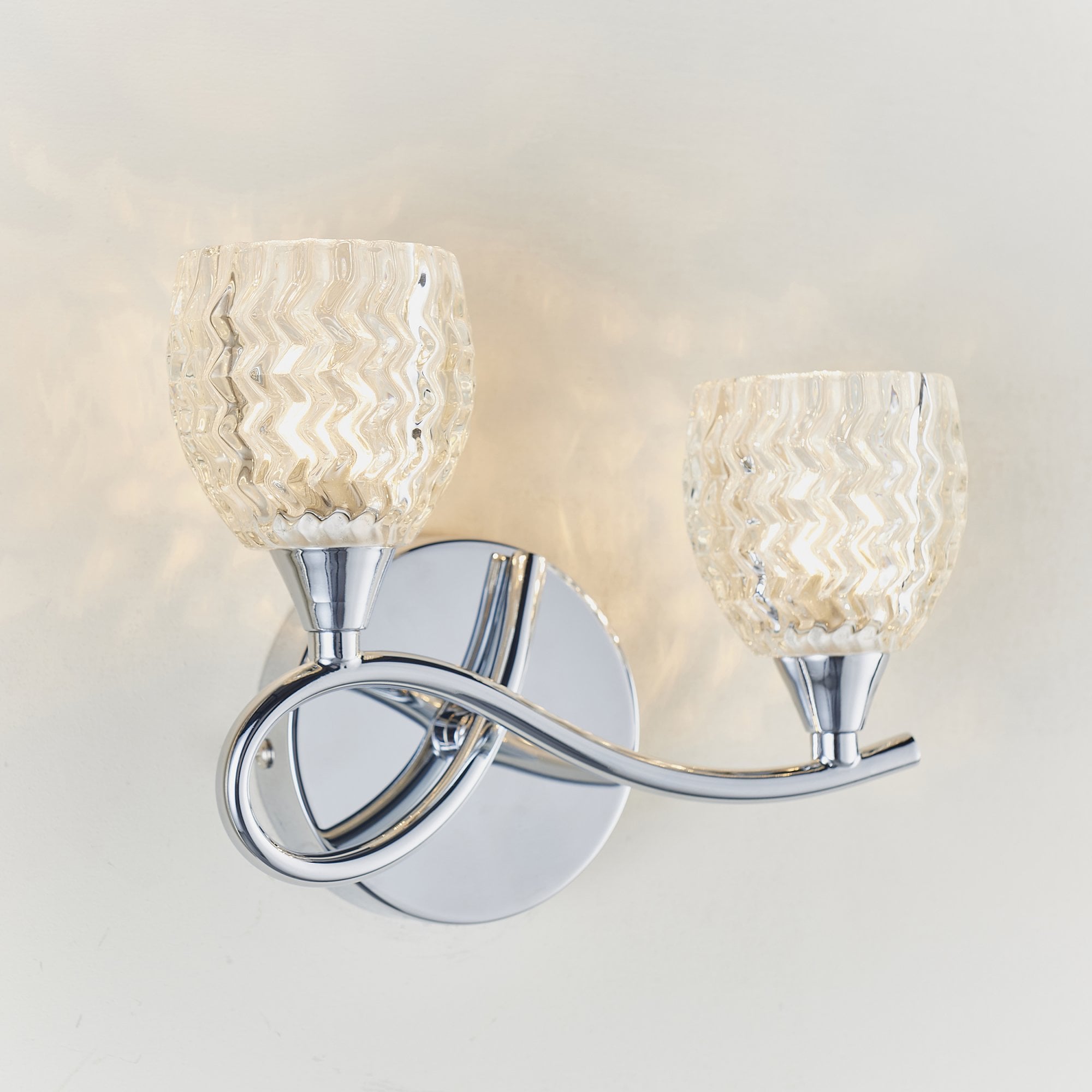 Endon Boyer 2 Light Left Wall Light  - Chrome Plate & Clear Glass