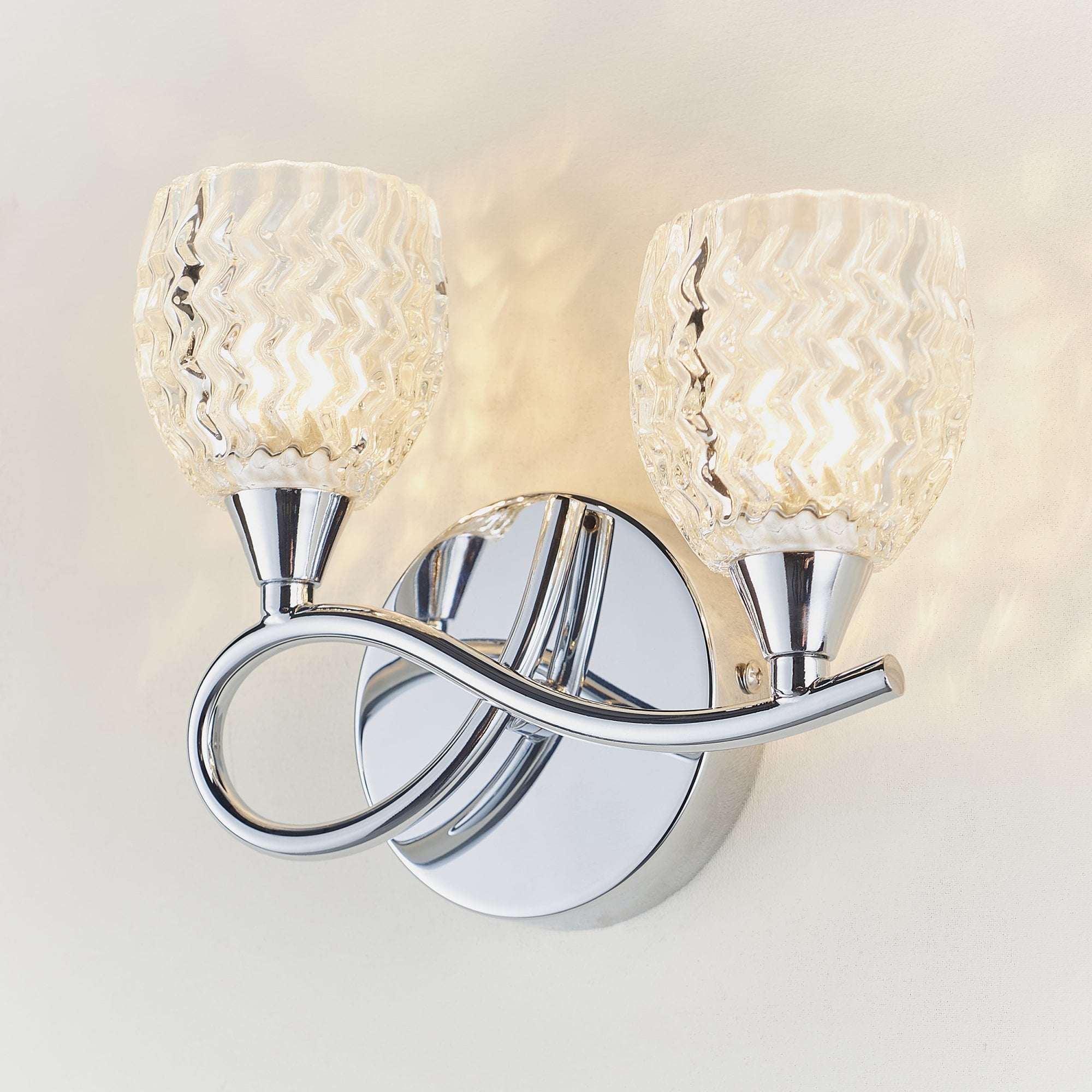 Endon Boyer 2 Light Left Wall Light  - Chrome Plate & Clear Glass