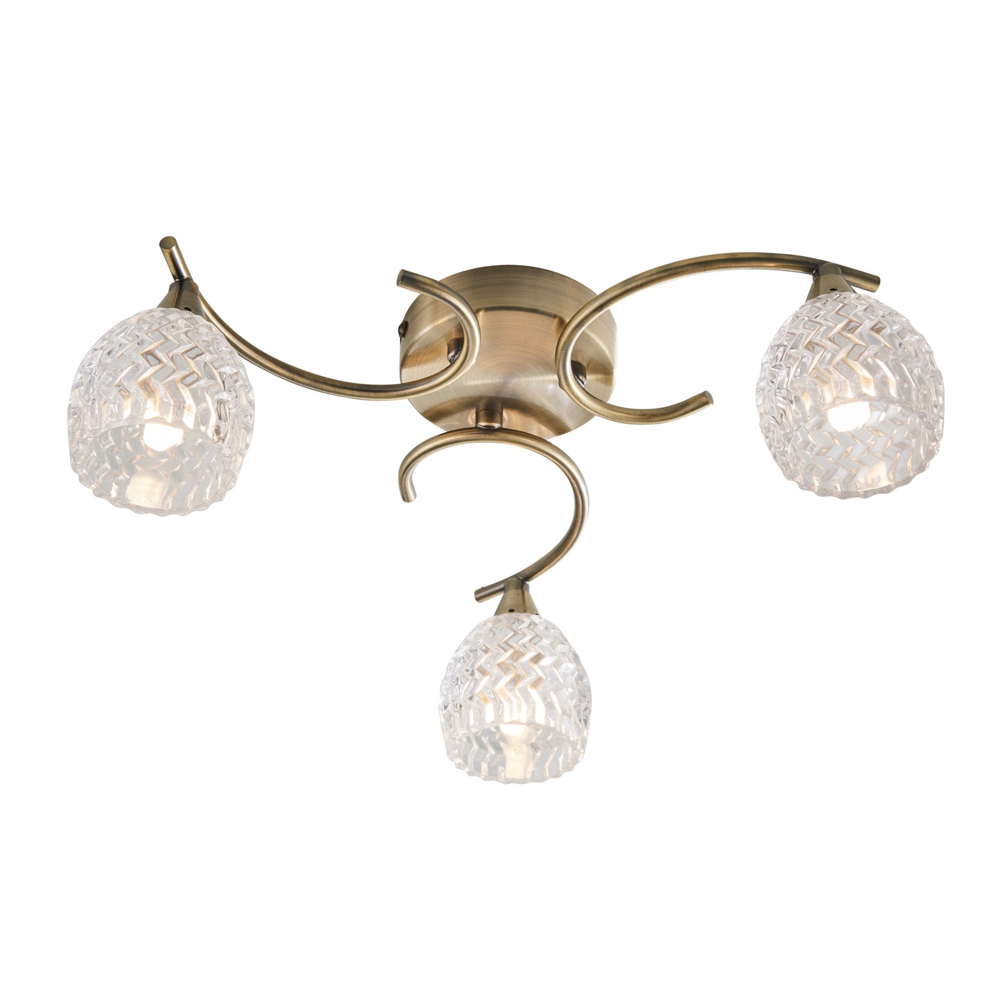 Endon Boyer 3 Light Semi Flush Fitting - Antique Brass Plate & Clear Glass