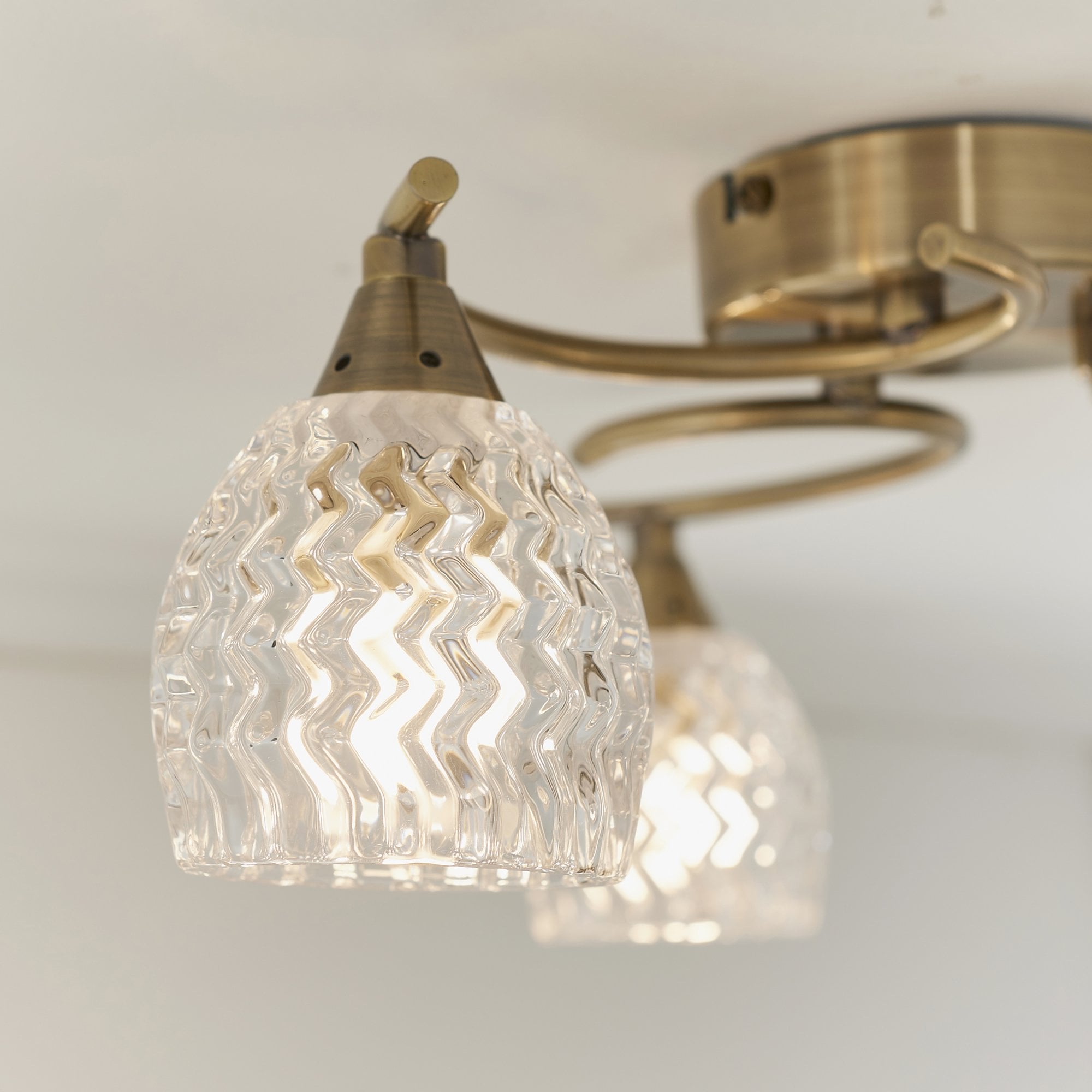 Endon Boyer 3 Light Semi Flush Fitting - Antique Brass Plate & Clear Glass